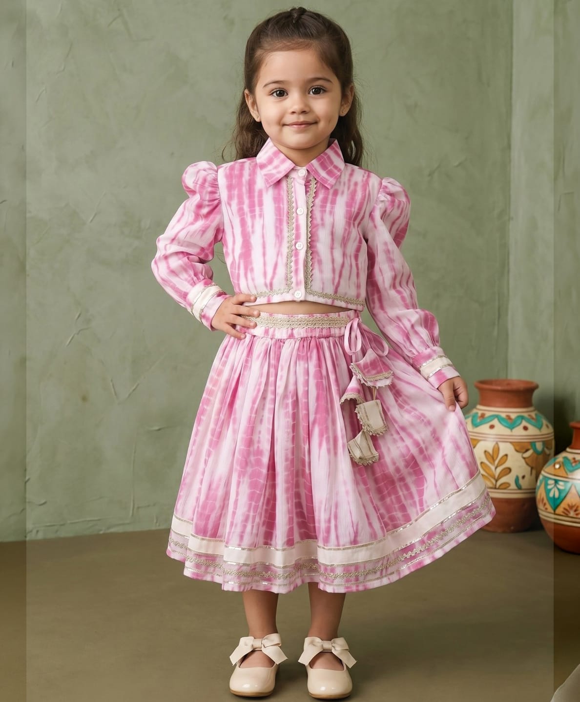 READIPRINT Chiffon Woven Full Sleeves Tie & Dye Lace Embellished Lehenga & Choli Set - Pink-image-39