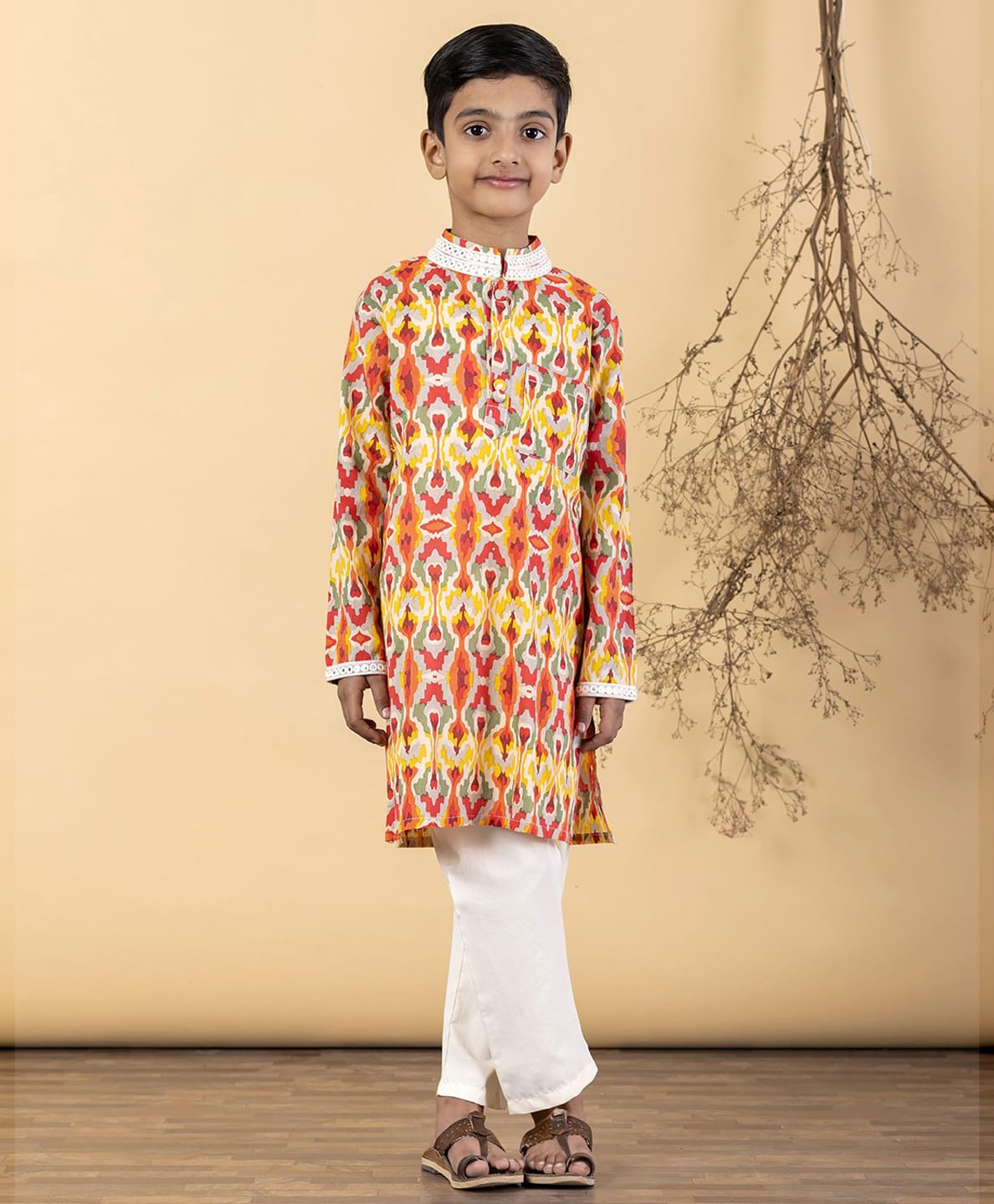 READIPRINT Pure Cotton Woven Full Sleeves Abstract Printed Kurta & Pyjama Set - Red-picture-22