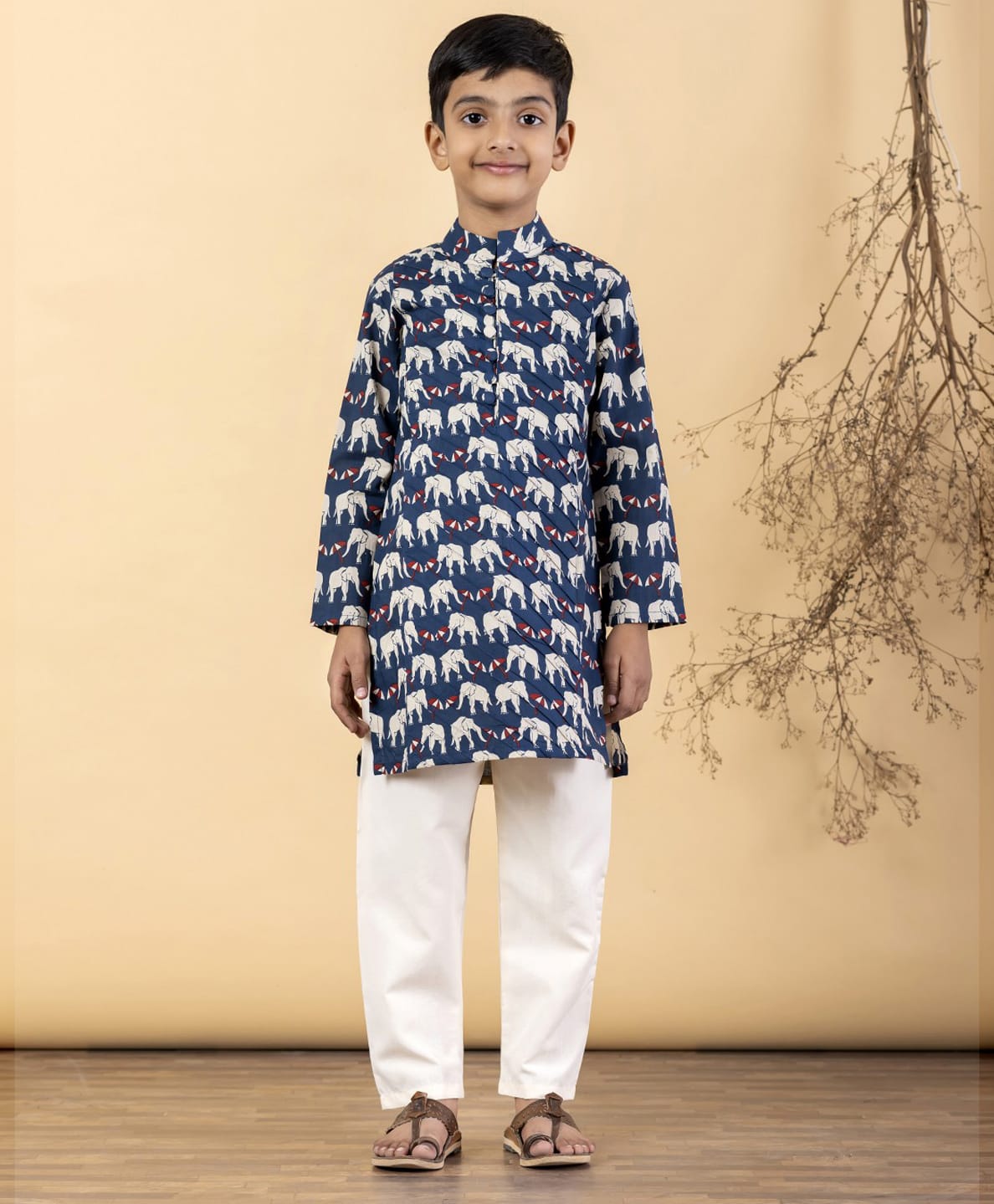 READIPRINT Pure Cotton Woven Full Sleeves Elephant Printed Kurta & Pyjama Set - Blue-picture-15