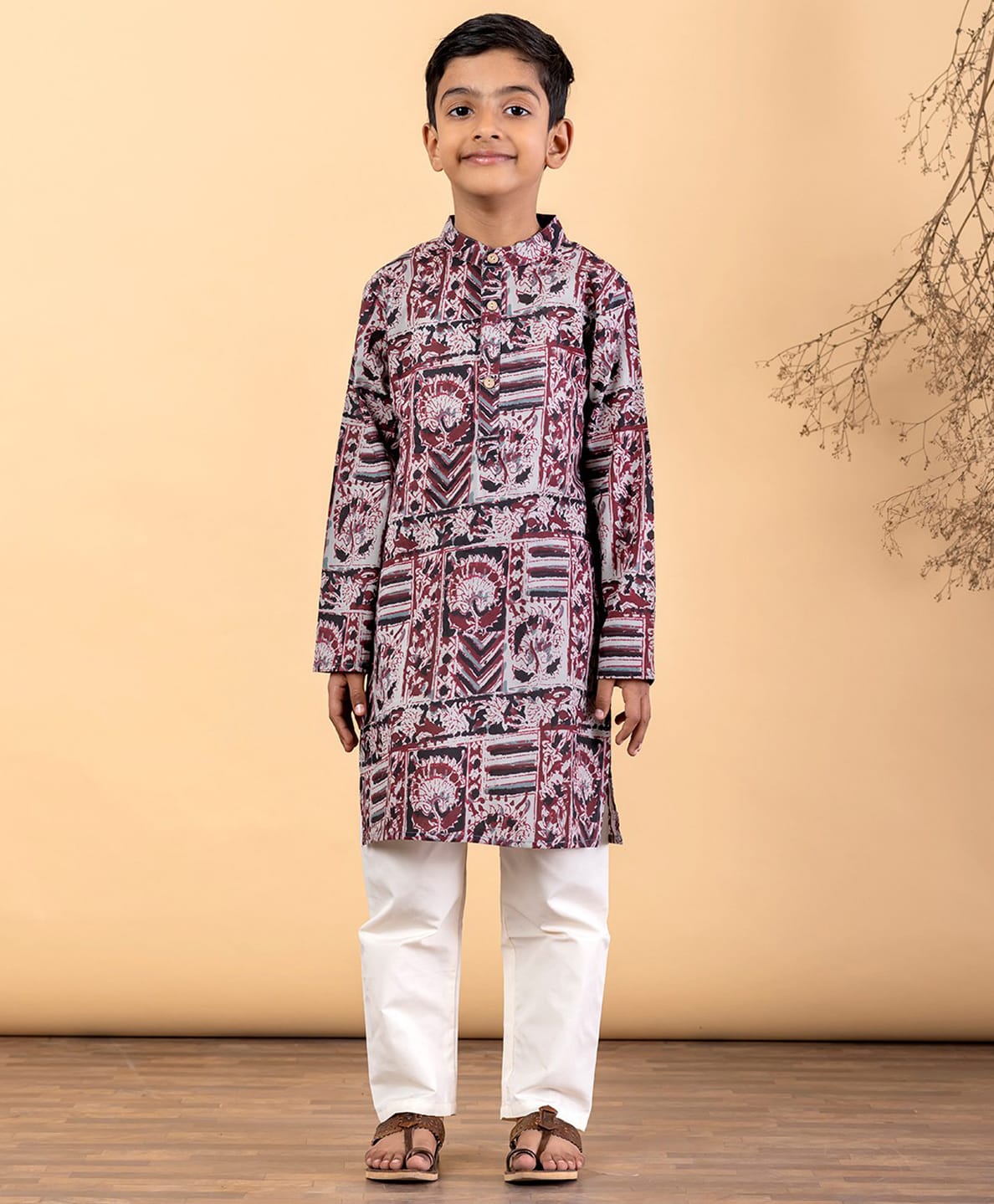READIPRINT Pure Cotton Woven Full Sleeves Abstract Printed Kurta & Pyjama Set - Maroon-picture-27
