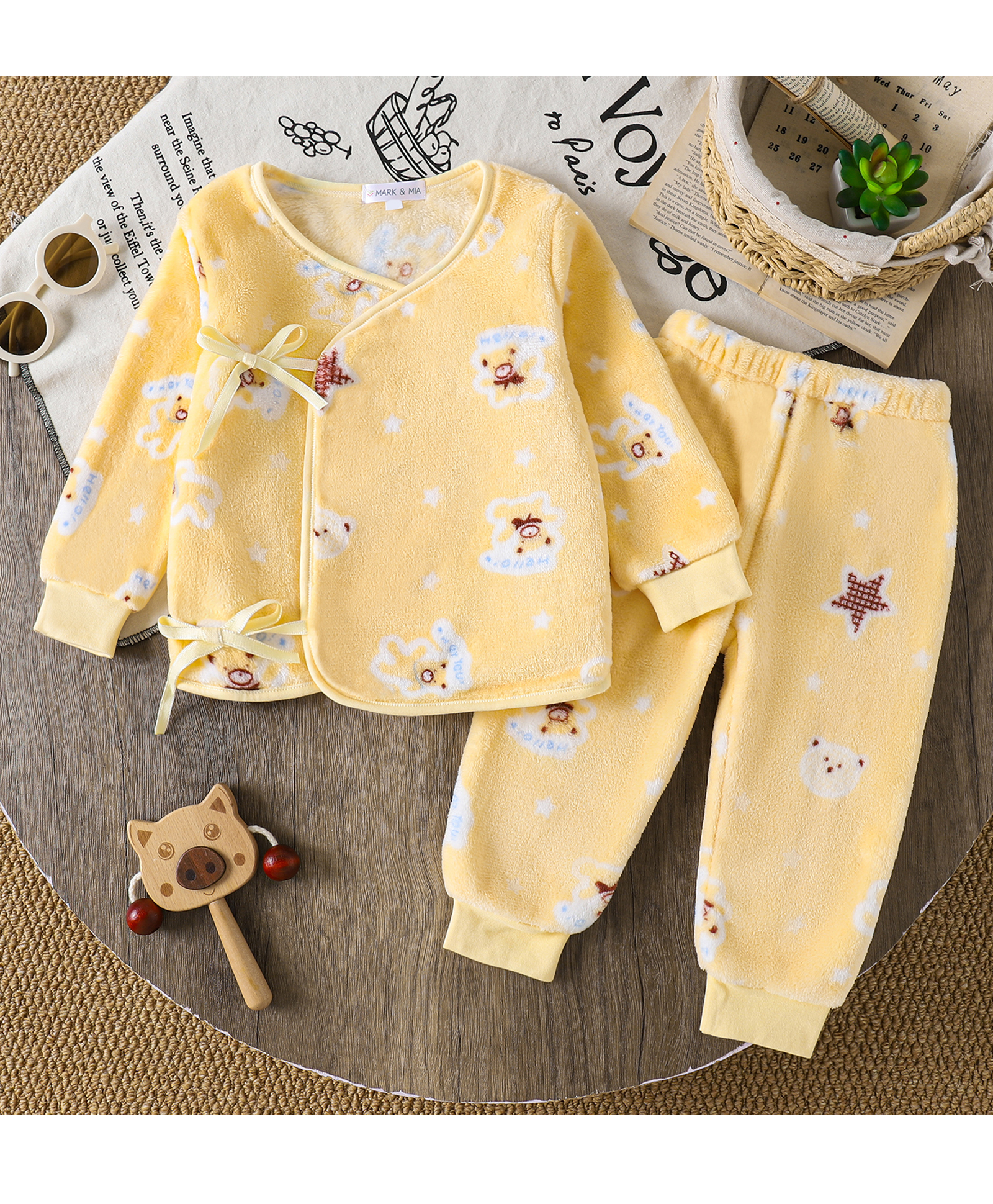 Mark & Mia Full Sleeves Co-Ords T-Shirt & Pyjama Winter Wear Night Suit with Bear Print - Yellow-picture-14