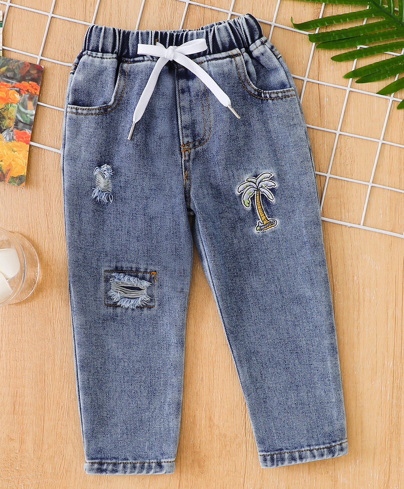 Mark & Mia Cotton Full Length With Palm Tree Embroidery Jeans - Blue-picture-11