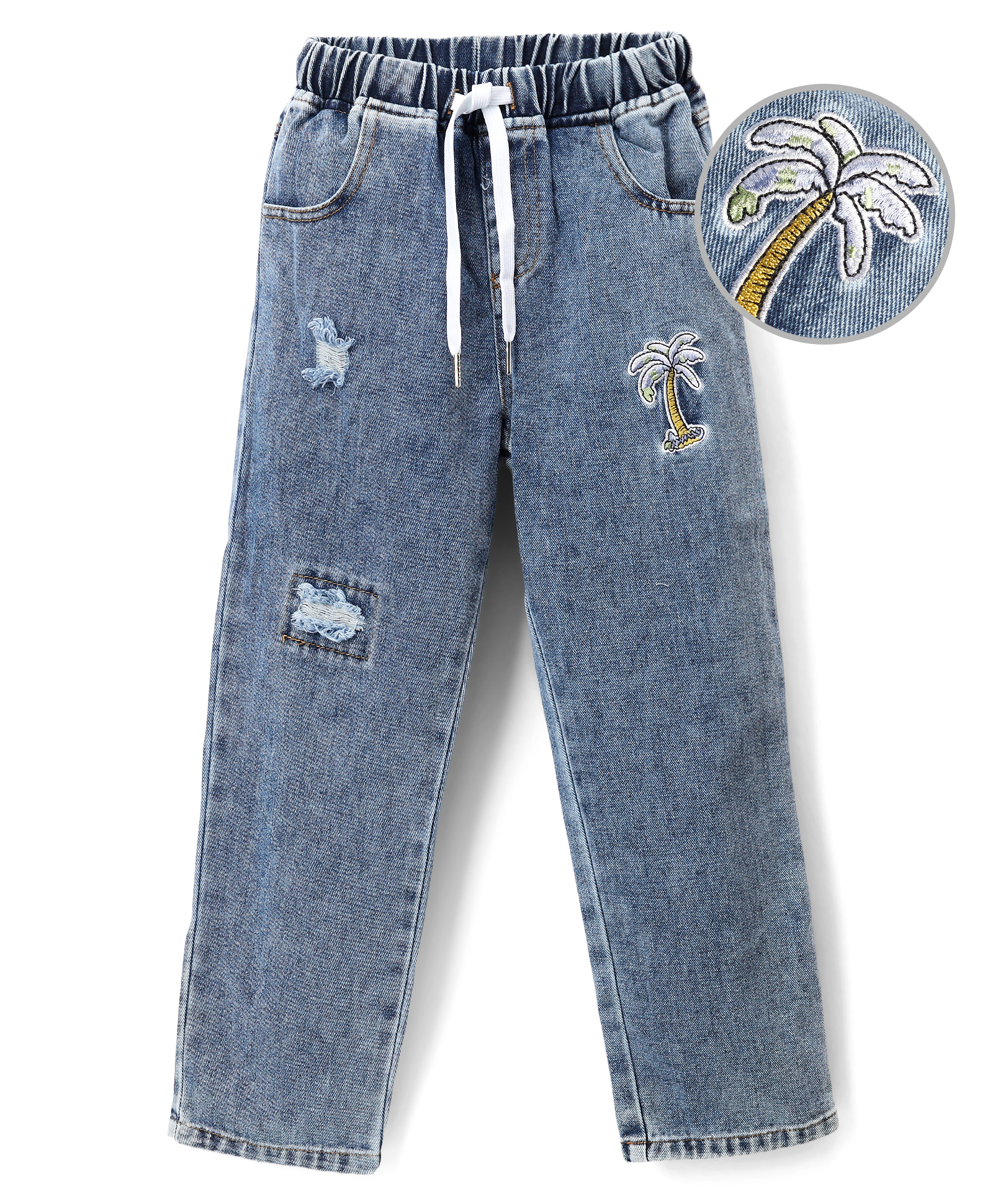 Mark & Mia Cotton Full Length With Palm Tree Embroidery Jeans - Blue-picture-27