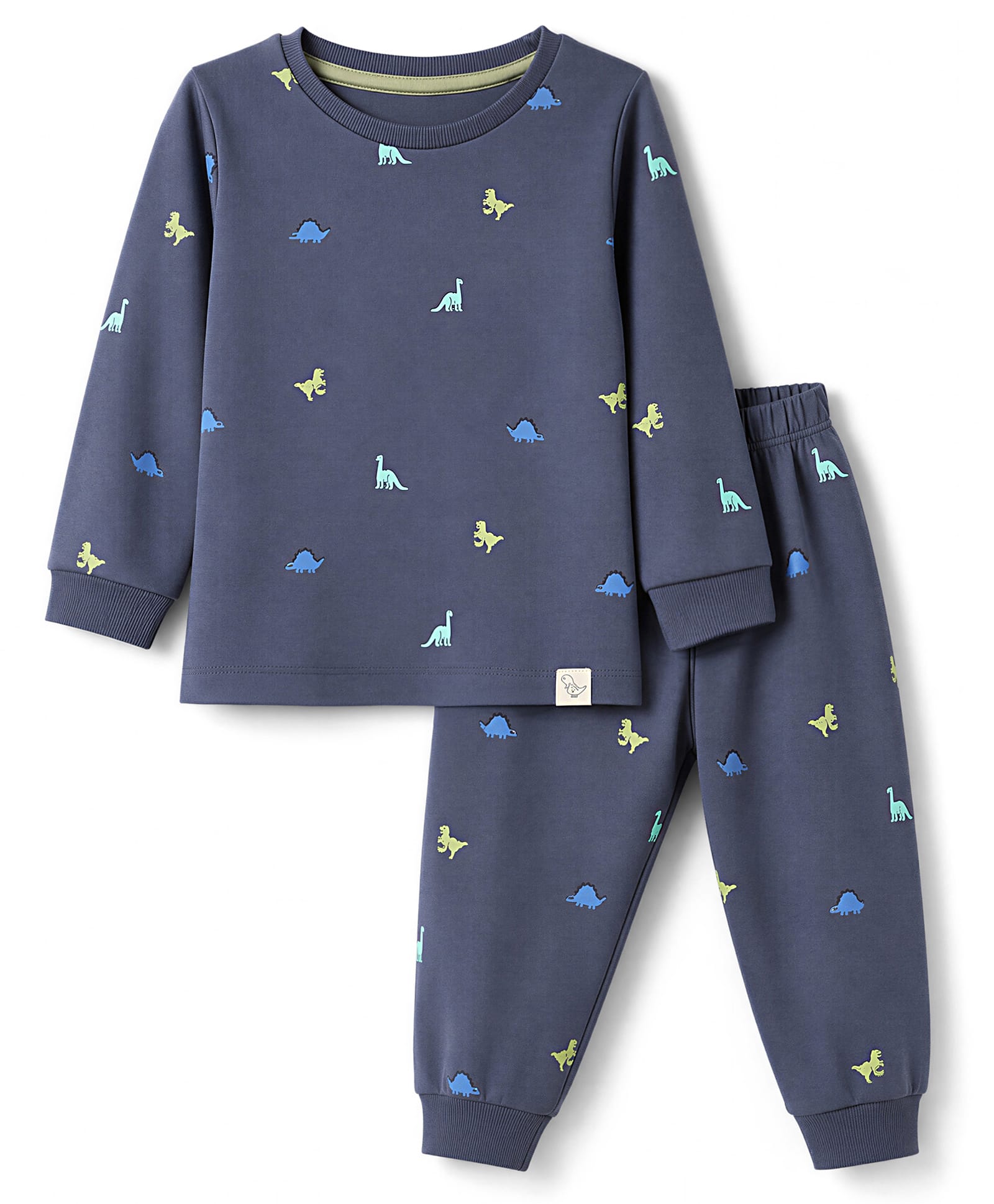 Pink Rabbit Interlock Knit Full Sleeves Co-Ords T-Shirt & Pyjama Night Suit with Dinosaur Print - Navy Blue-image-39