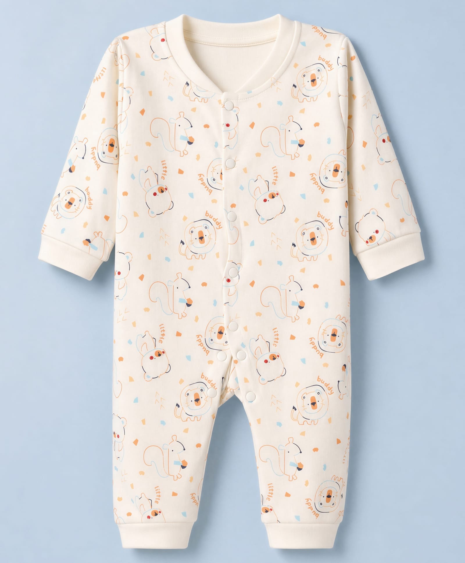 Pink Rabbit Interlock Knit Full Sleeves Rompers With Animal Print - Cream-picture-6