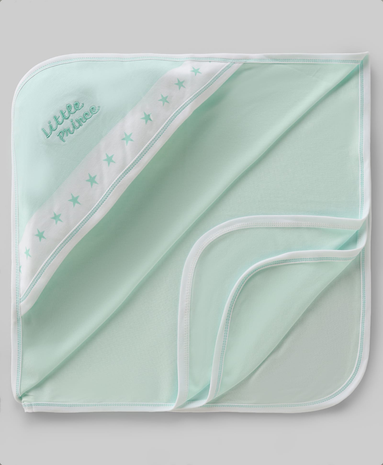 Pink Rabbit Interlock Knit Solid Towel & Wrappers With Star Print L 81 x B 75 cm - Aqua Blue-image-2