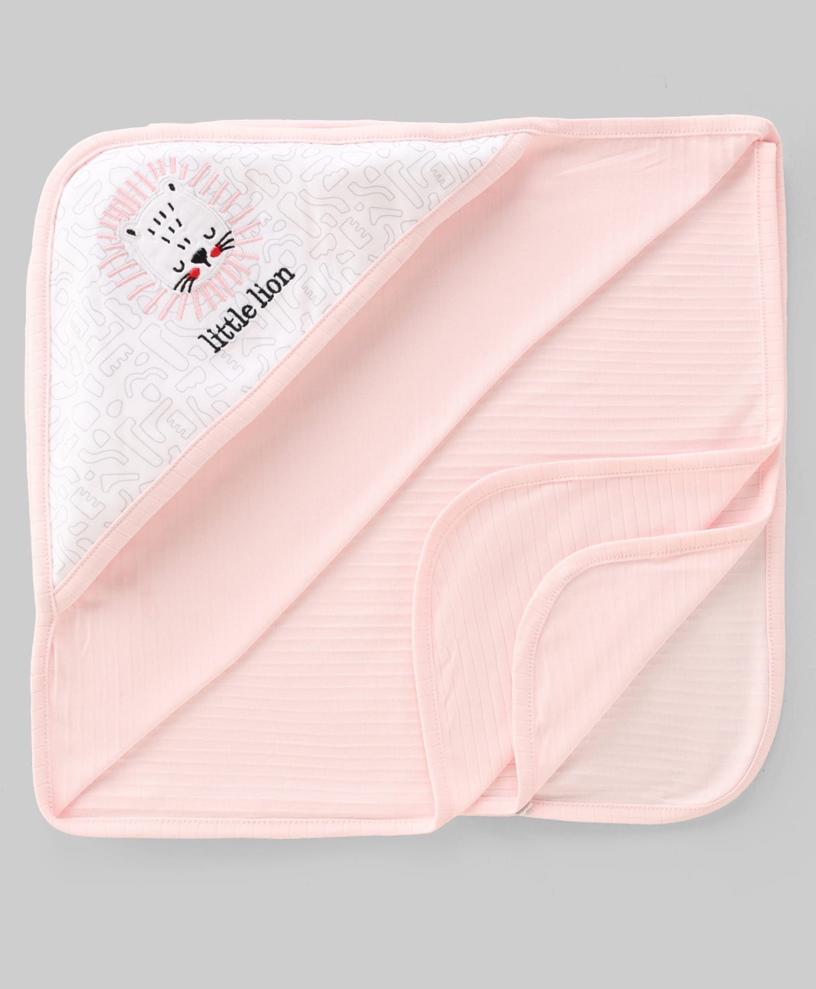 Pink Rabbit Interlock Knit Solid Towel & Wrappers With Lion Print L 80.5 x B 79 cm - Pink-image-15