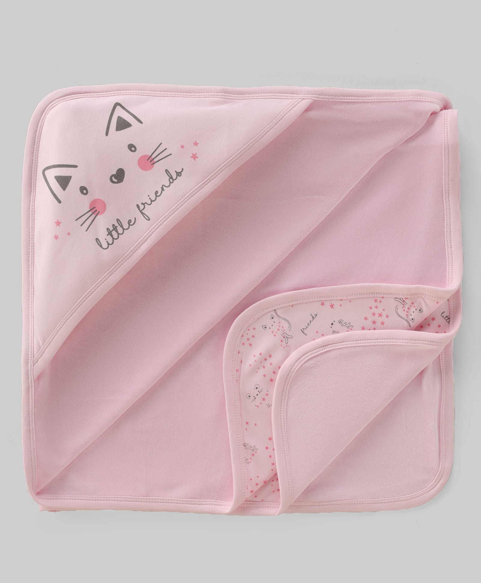 Pink Rabbit Interlock Knit Towel & Wrappers With Kitten Print L 80.5 x B 80.5 cm - Pink-picture-22