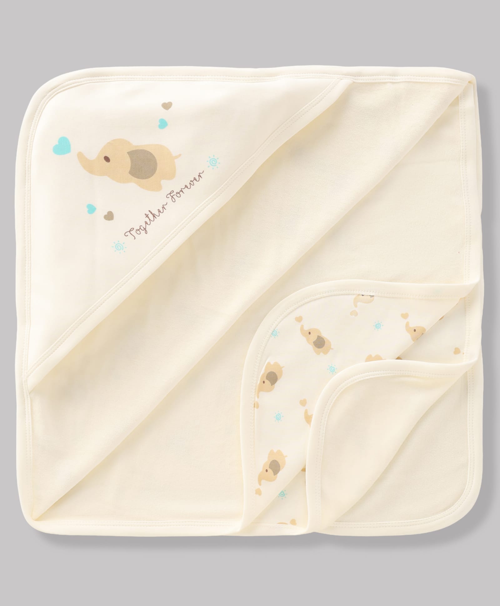Pink Rabbit Interlock Knit Towel & Wrappers With Elephant Print L 80.5 x B 80.5 cm - Cream-image-26