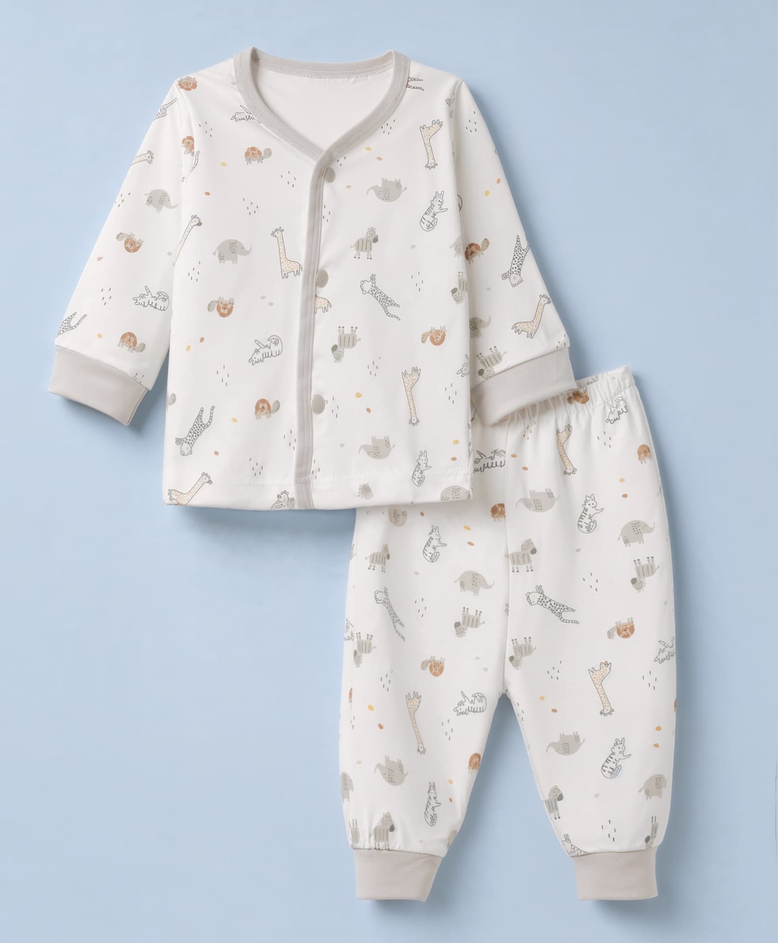 Pink Rabbit Interlock Knit Full Sleeves Co-Ords T-Shirt & Pyjama Night Suit with Animal Print - Grey-image-15