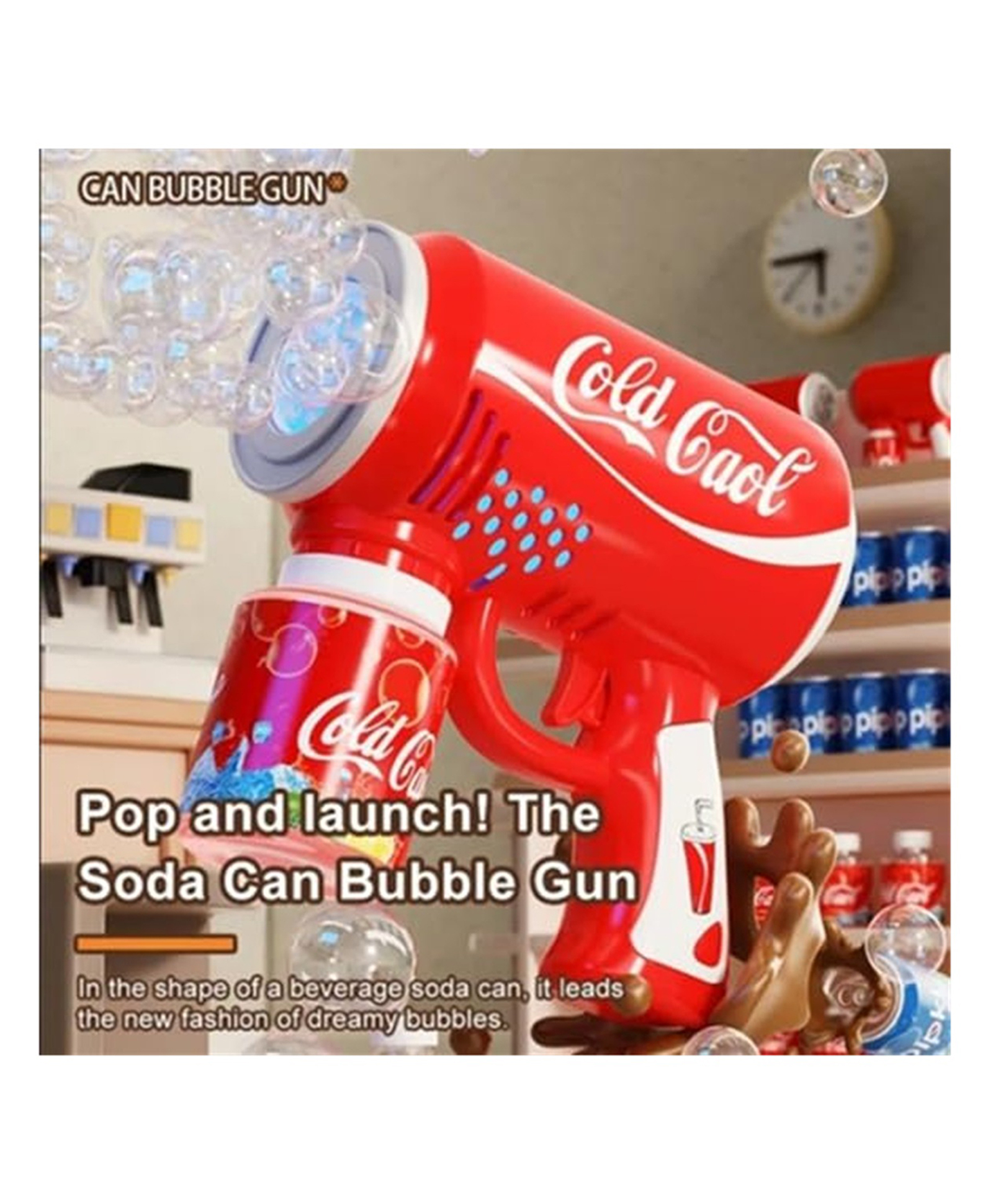 AKN TOYS Automatic Bubble Gun Toy, Soda Can Design Bubble Blaster with LED Lights, 6-Hole Rotating Nozzle, Electric Bubble Machine - PACK OF - 1 -( COLOR MAY VARY )-picture-36