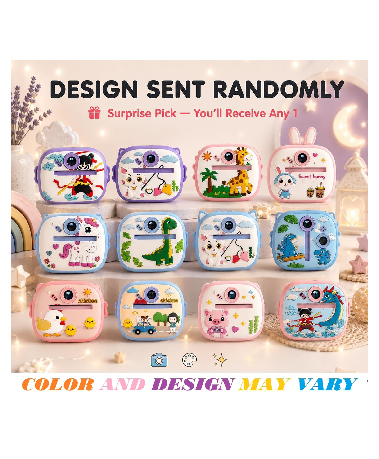 AKN TOYS Instant Print Camera 48MP, Photo & Video, Creative Game for Kids Mini LED Digital 1080P HD Display ,Long Lasting Battery Life- PACK OF - 1 -( COLOR MAY VARY )-image-2