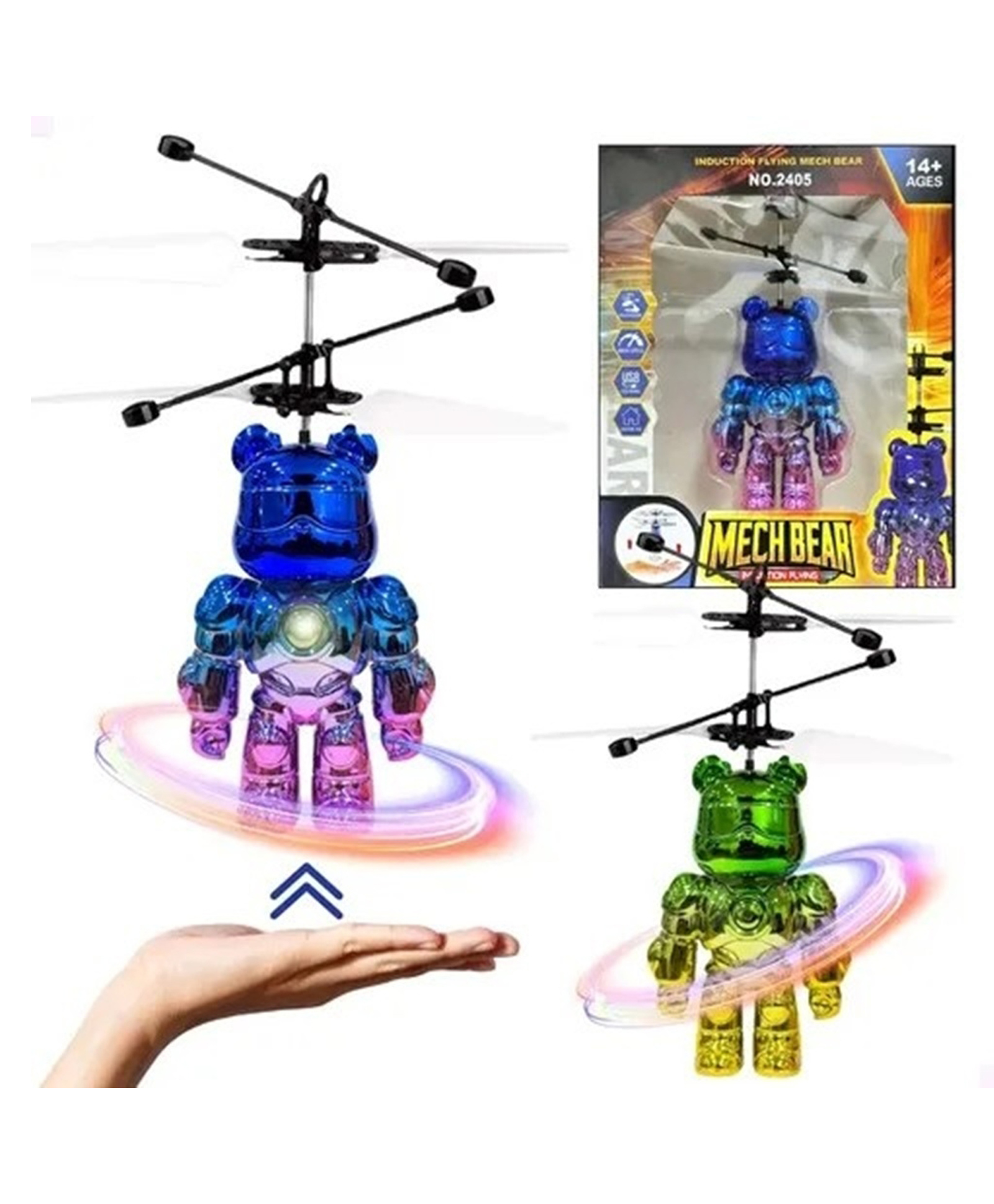 AKN TOYS Bear Hand Sensor Induction Control Bear Helicopter - Fun Mini RC Aircraft toy for Kids with LED Lights, Rechargeable Battery- PACK OF - 1 -( COLOR MAY VARY )-picture-11