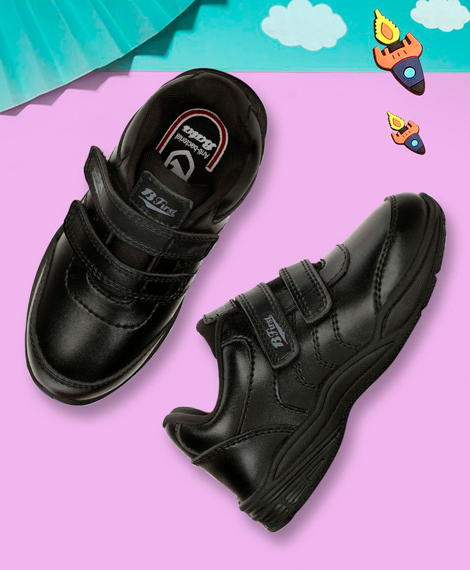 BATA CHARLIE E Solid Colour Velcro Closure Flat School Shoes -Black-image-23