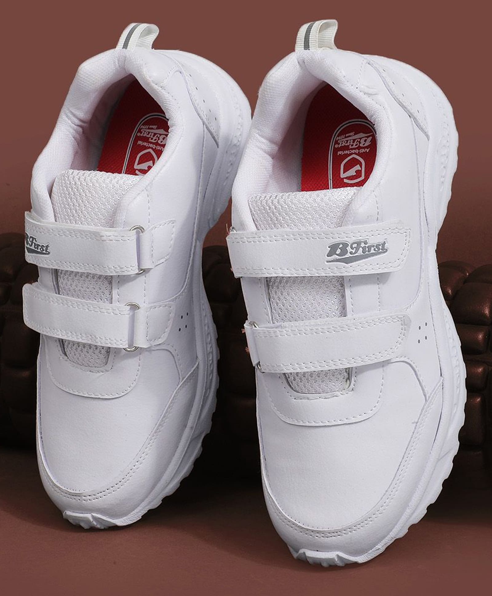 BATA CLARK Solid Colour Velcro Closure Flat School Shoes -White-image-20