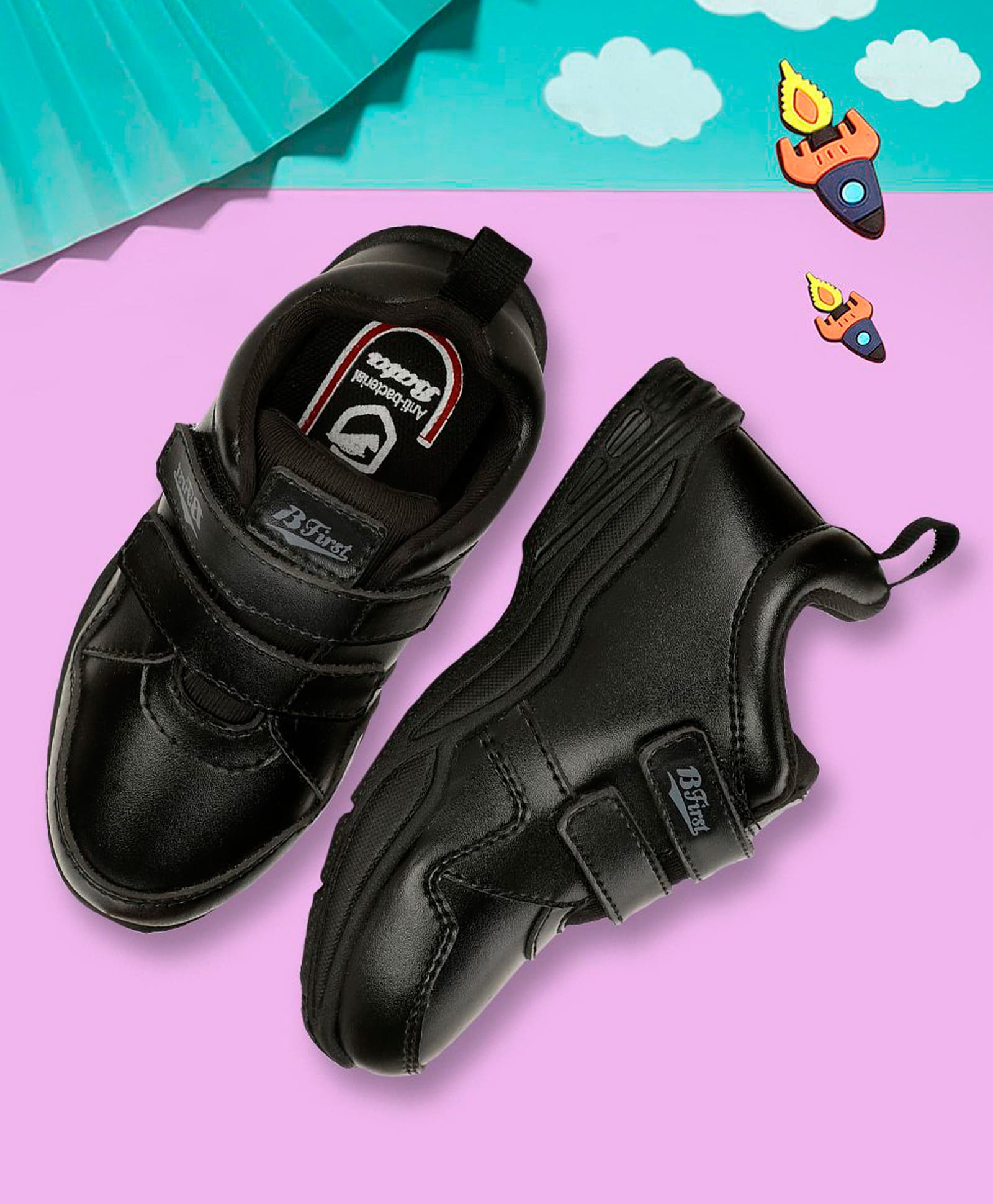 BATA MANNY Solid Colour Velcro Closure Flat School Shoes -Black-picture-25