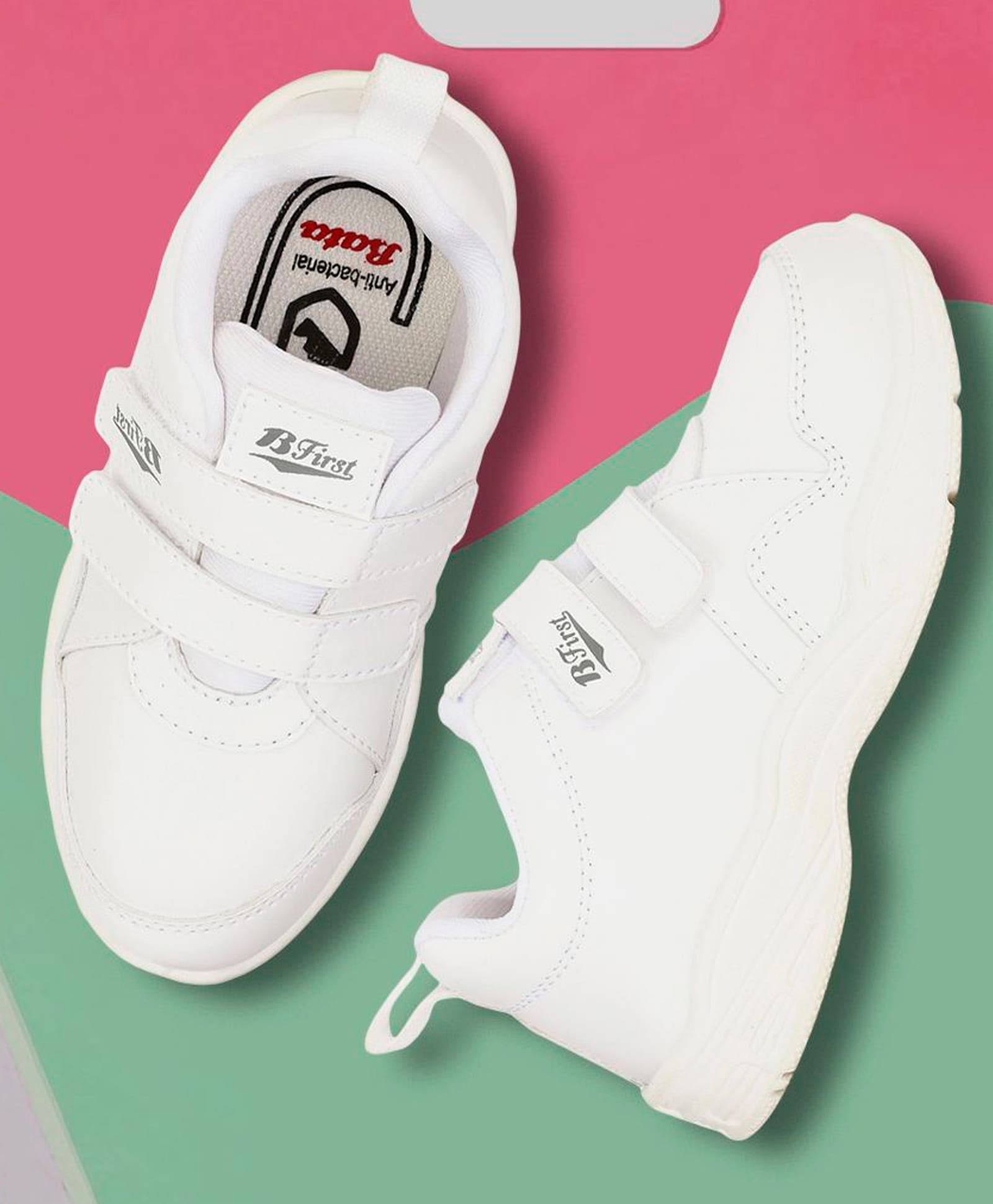 BATA MANNY Solid Colour Velcro Closure Flat School Shoes -White-picture-13