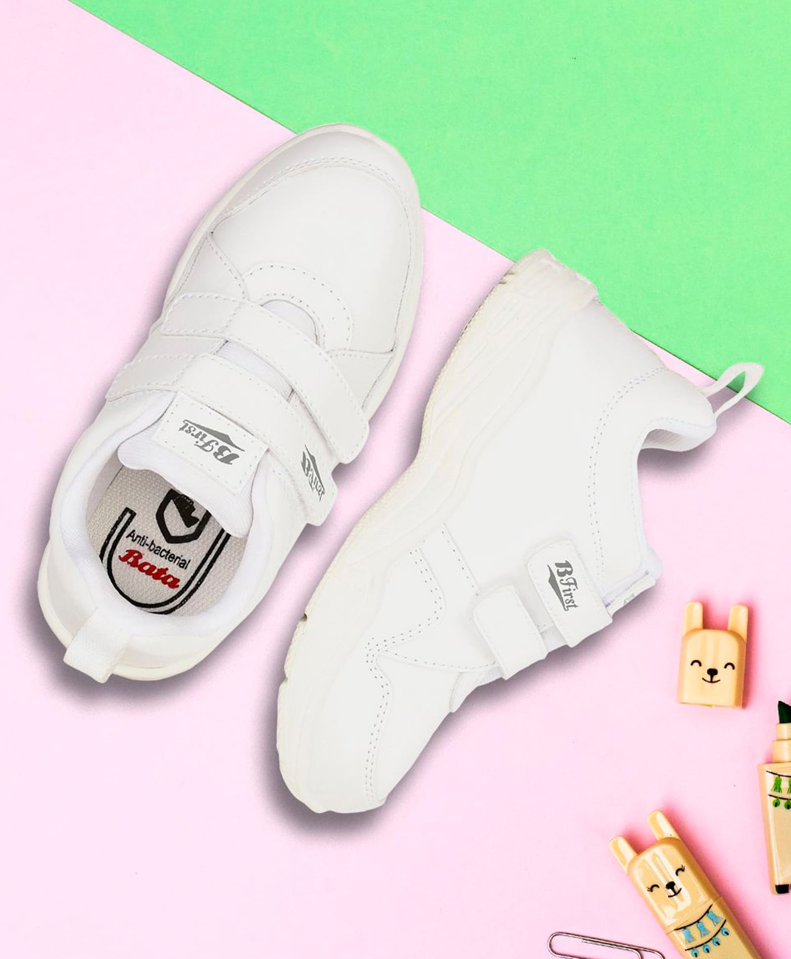 BATA MANNY Solid Colour Velcro Closure Flat School Shoes -White-picture-15