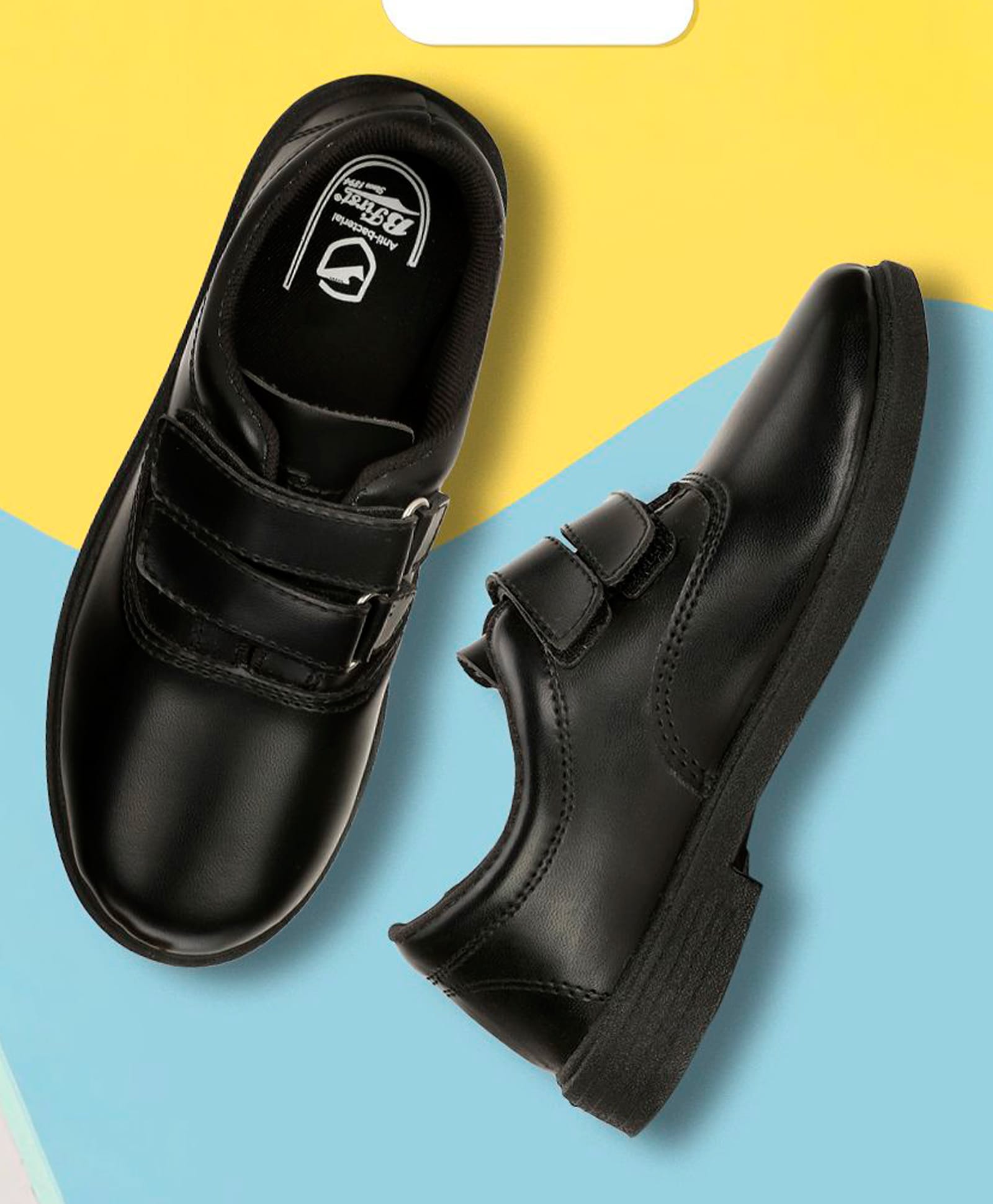 BATA SAM Solid Colour Velcro Closure Flat School Shoes -Black-image-19