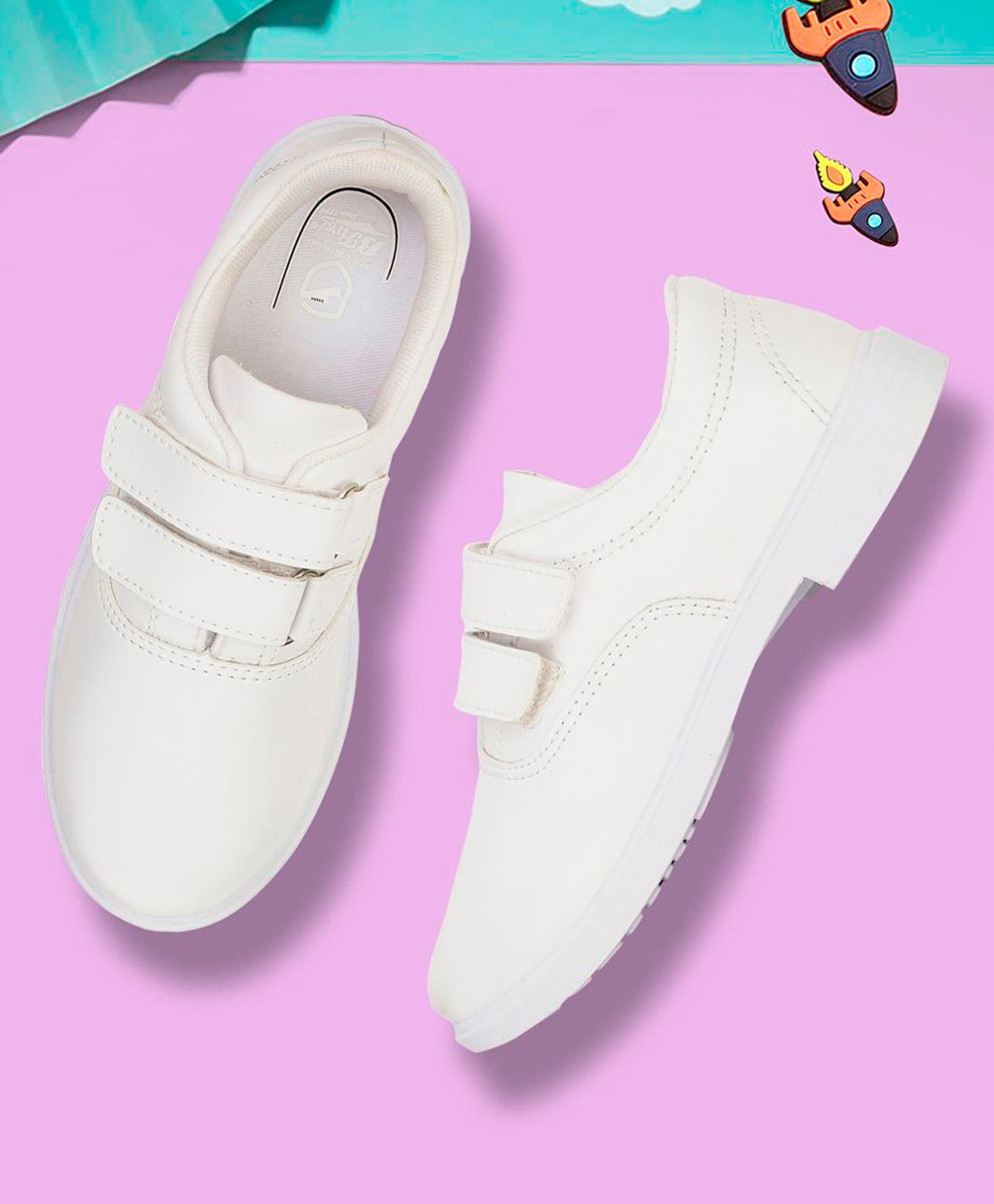 BATA SAM Solid Colour Velcro Closure Flat School Shoes -White-picture-13