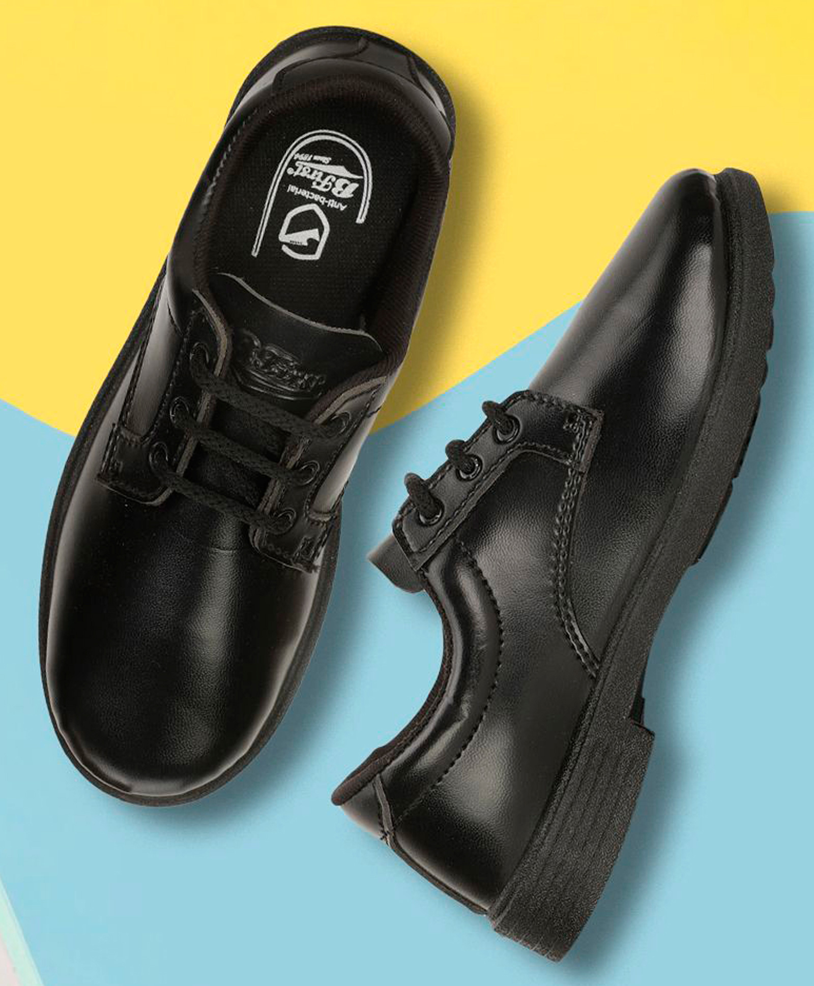 BATA SAMUEL Solid Colour Lace Ups Flat School Shoes -Black-image-34