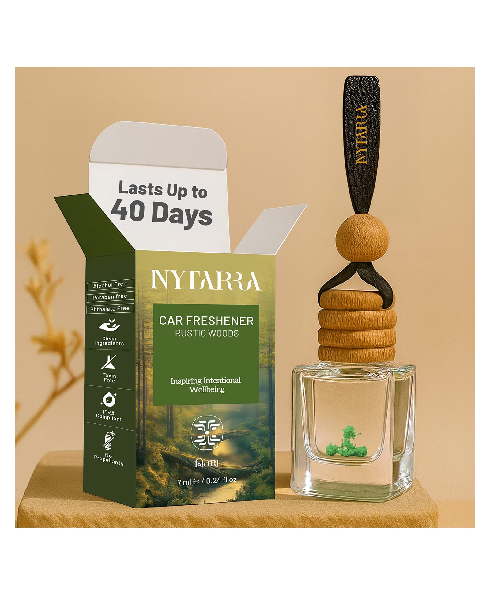 Nytarra Luxury Car Perfume Rustic Woods, No Alcohol & Long Lasting Car Air Freshener, Best Car Fragrance Diffuser, Premium Car Scent Hanging Pod-image-5