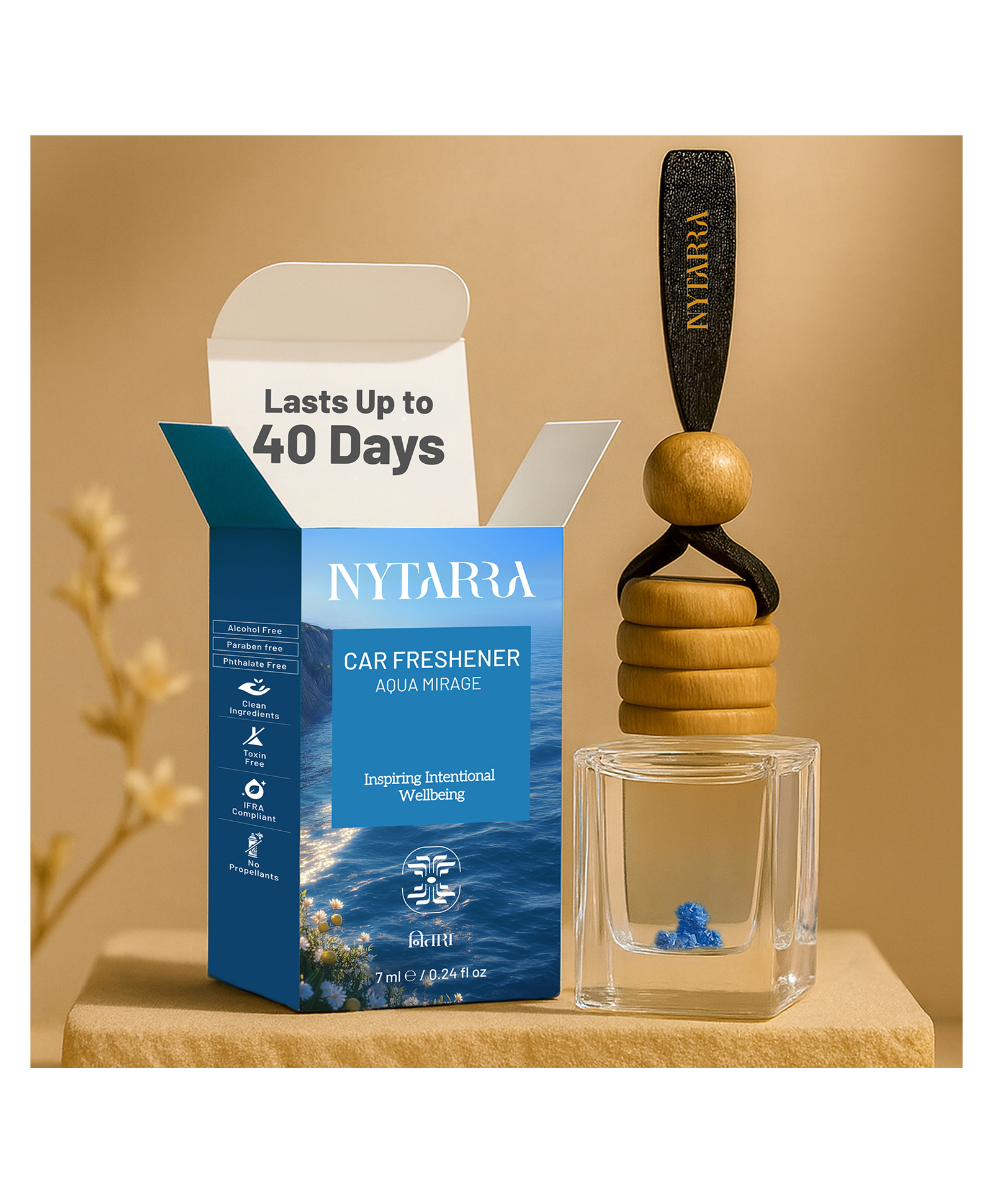 Nytarra Luxury Car Perfume Aqua Mirage, No Alcohol & Long Lasting Car Air Freshener, Best Car Fragrance Diffuser, Premium Car Scent Hanging Pod-image-16