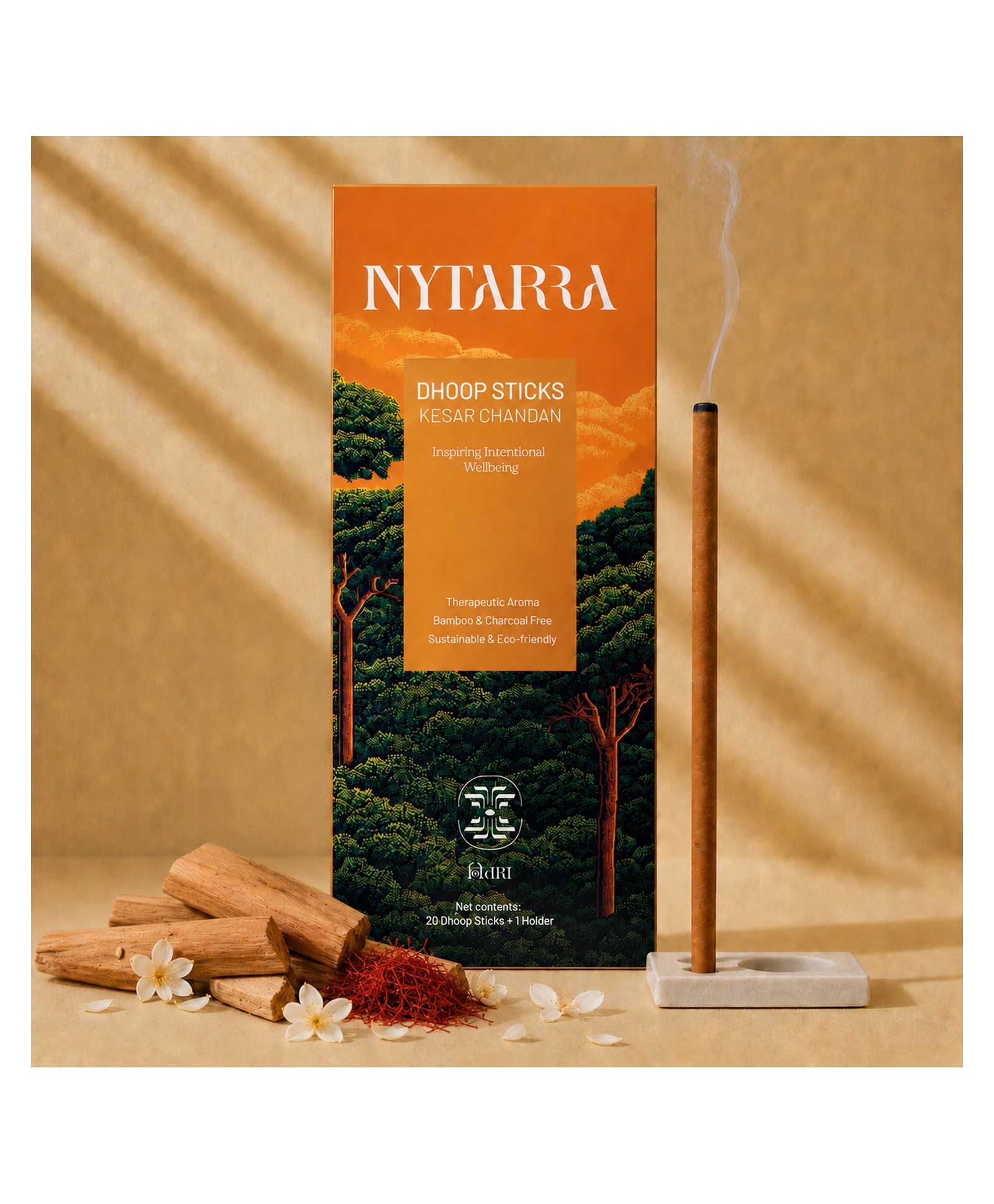 Nytarra Naturals Premium Dhoop Sticks 20pcs Kesar Chandan Fragrance | Free Ceramic Stand | No Bamboo & Charcoal | Long Lasting Fragrance | Incense Sticks for Pooja, Mandir, Meditation | Made in India-image-46