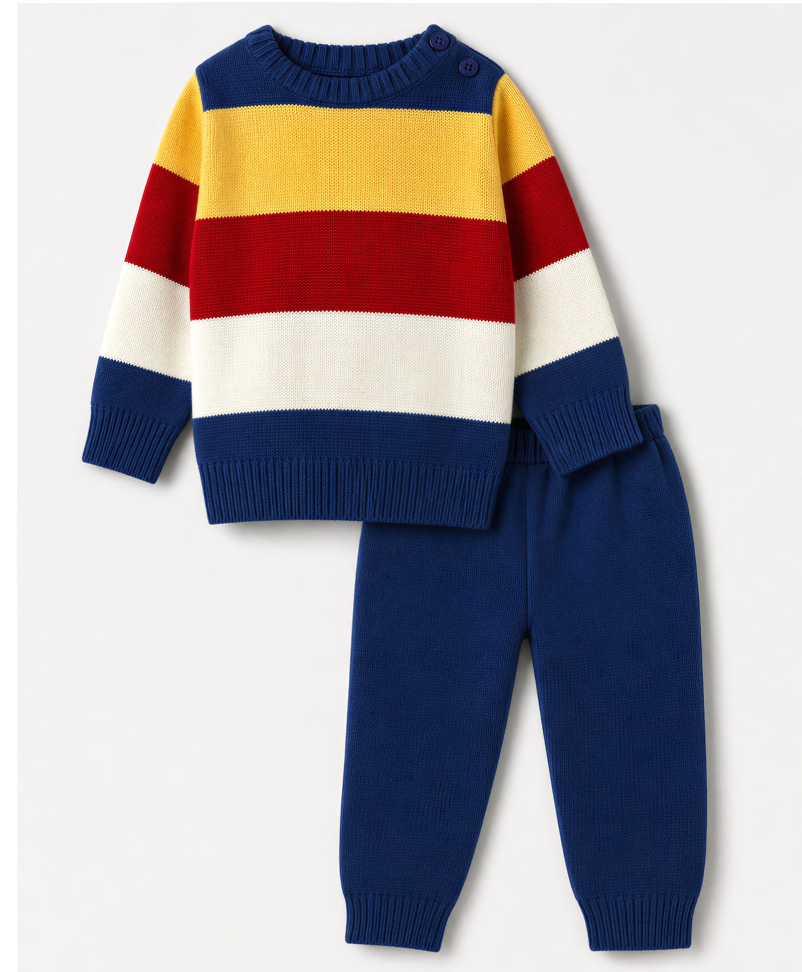 Babyhug Knit Full Sleeves Striped Sweater Set - Navy Blue-picture-19