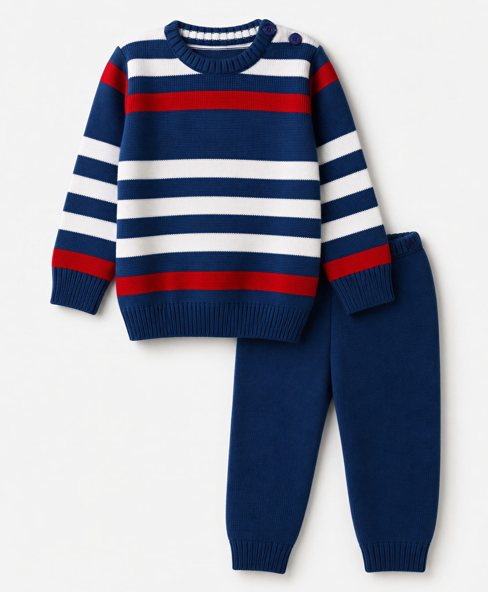 Babyhug Knit Full Sleeves Striped Sweater Set - Blue-image-45
