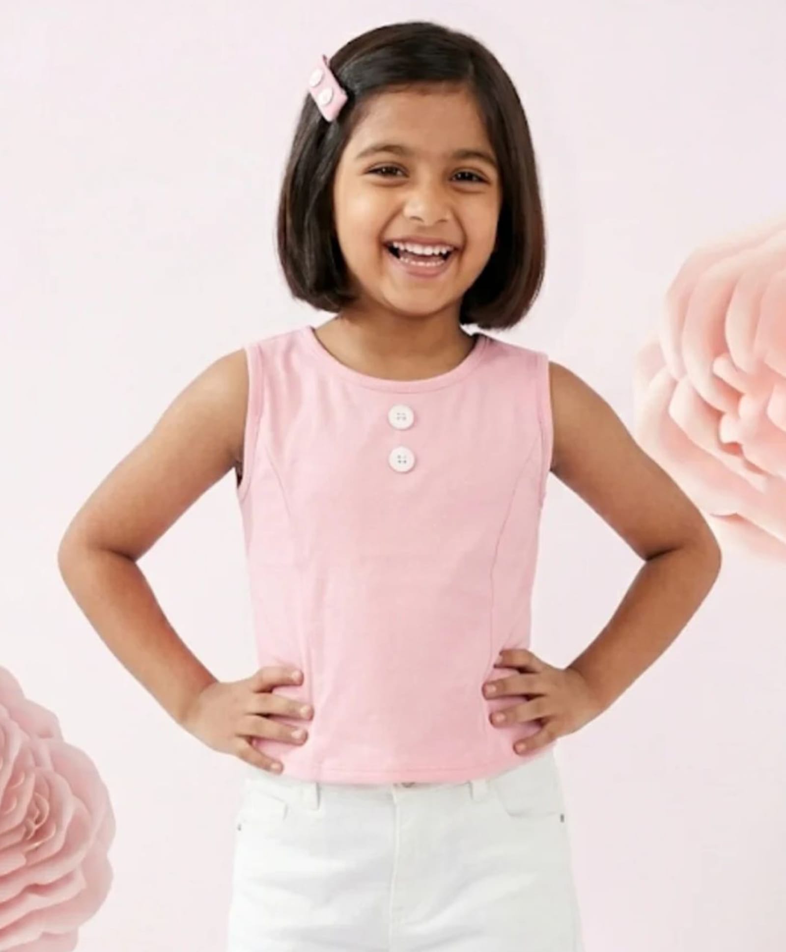 Tiny Girl Cotton Knit Sleeveless Button Detailed Top - Pink-picture-31