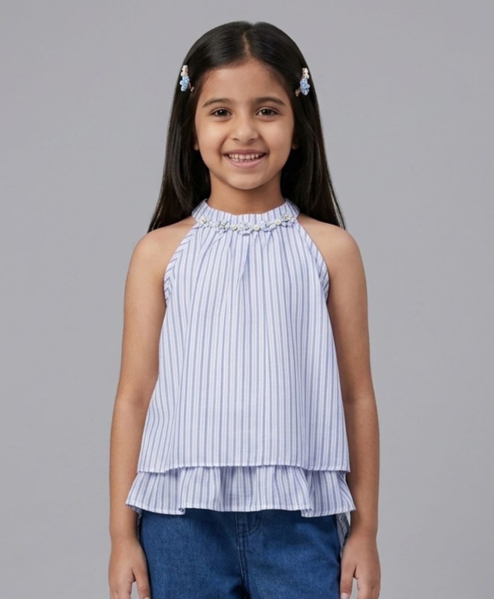 Tiny Girl Woven Sleeveless Striped Top - Blue-picture-31