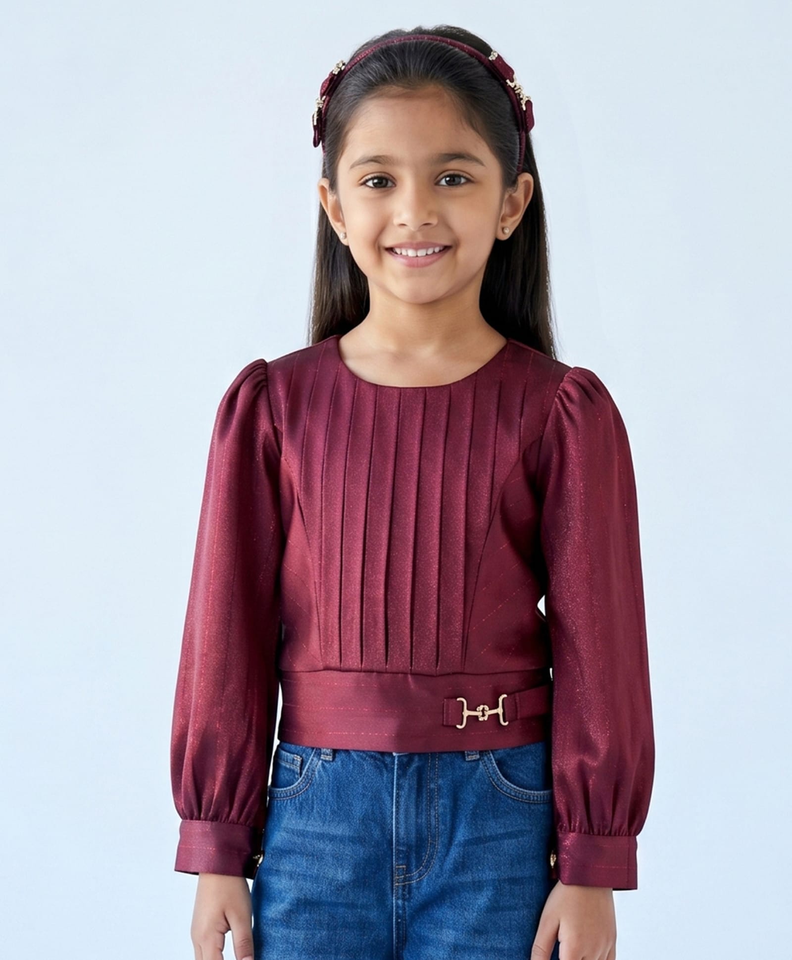 Tiny Girl Woven Full Sleeves Metal Detailed Top - Maroon-picture-37