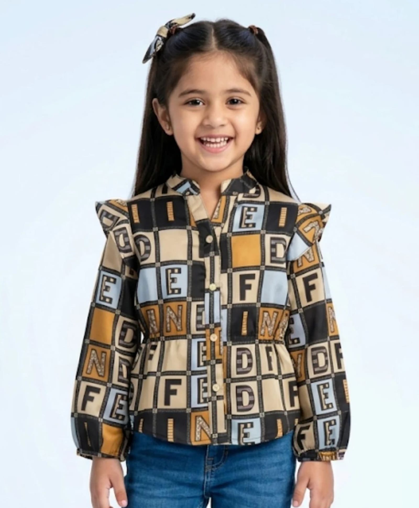 Tiny Girl Woven Full Sleeves Alphabets Printed Top - Fawn-picture-32