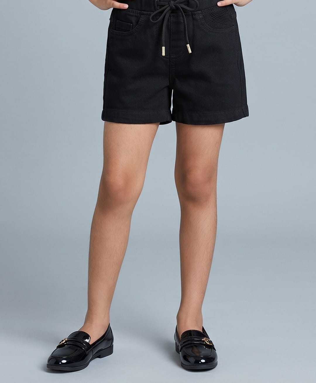 Tiny Girl Denim Knit Solid Shorts - Black-image-46