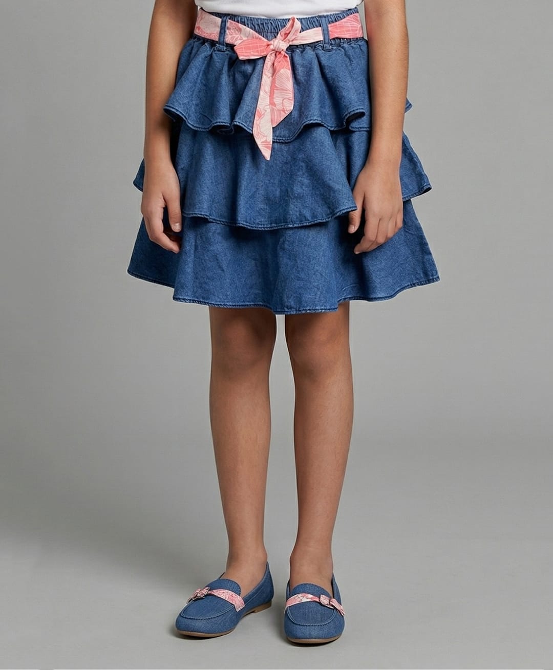 Tiny Girl Cotton Woven Bow Applique Detailed Layered Skirt - Light Blue-picture-21