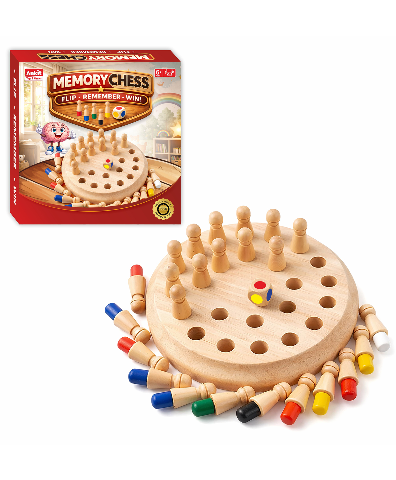 Ankit Toys & Games Memory Chess Wooden Memory Game | Educational Board Game for Kids & Adults | Brain Teaser Strategy Game | Family Game Night | Travel Game | Montessori Toy | Age 6+ | 2-4 Players-image-34
