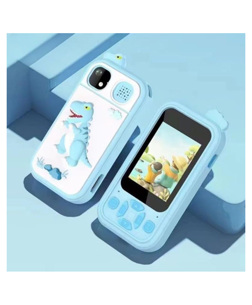 Happy Hues Dinosaur Kids Toy Smart Phone with Dual HD Camera & Music Player Educational Touch Button Screen-Free Mobile Toy with Dinosaur Protective Case & Lanyard for Toddlers Blue-image-34