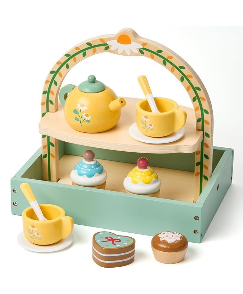 Happy Hues Wooden Tea Party Dessert Set for Girls Pretend Play Toy with Cake, Tea, and Kitchen Accessories for Toddlers and Kids-image-40