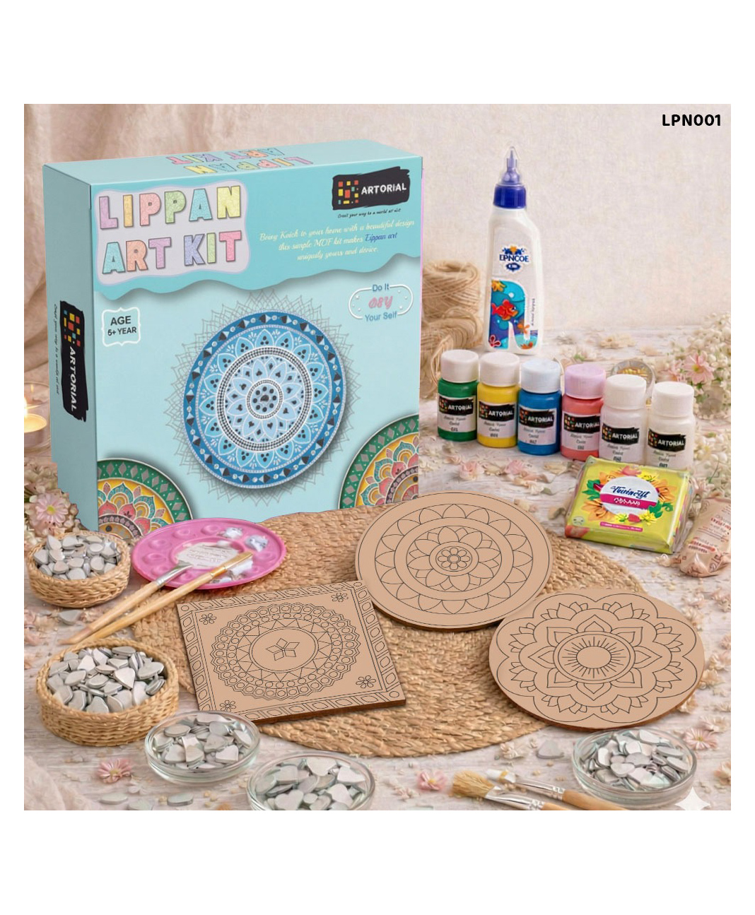 Happy Hues DIY Lippan Art Kit - Traditional Mirror Work Craft Set for Kids & Beginners-Blue-image-45