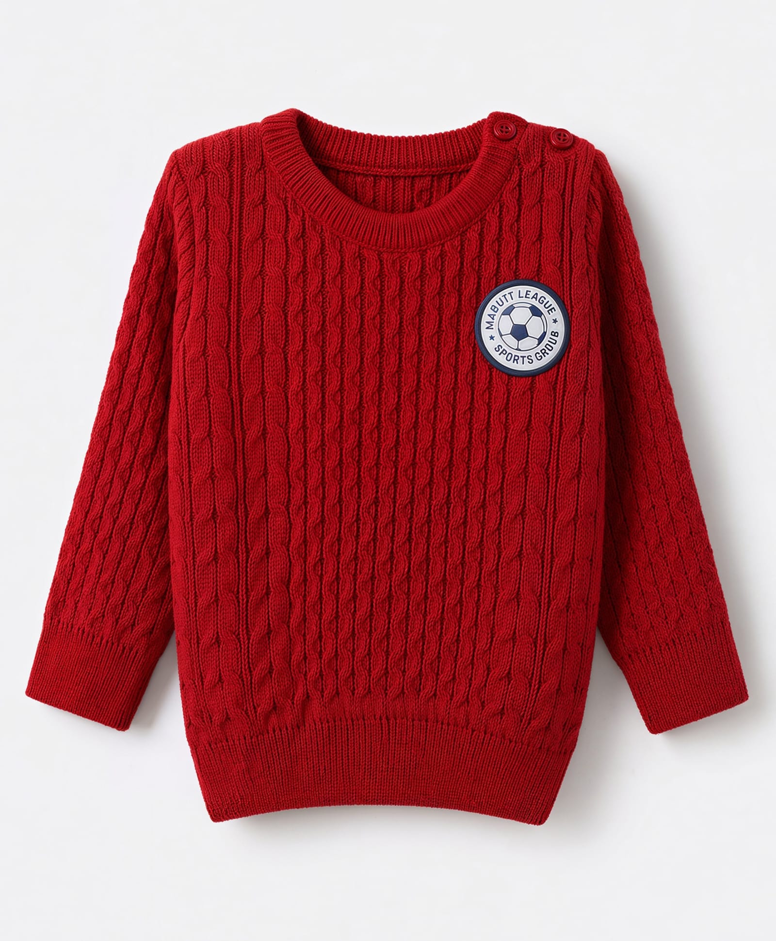 Babyhug Cable Knit Full Sleeves Pullover with Sports Patch - Rust Orange-image-49