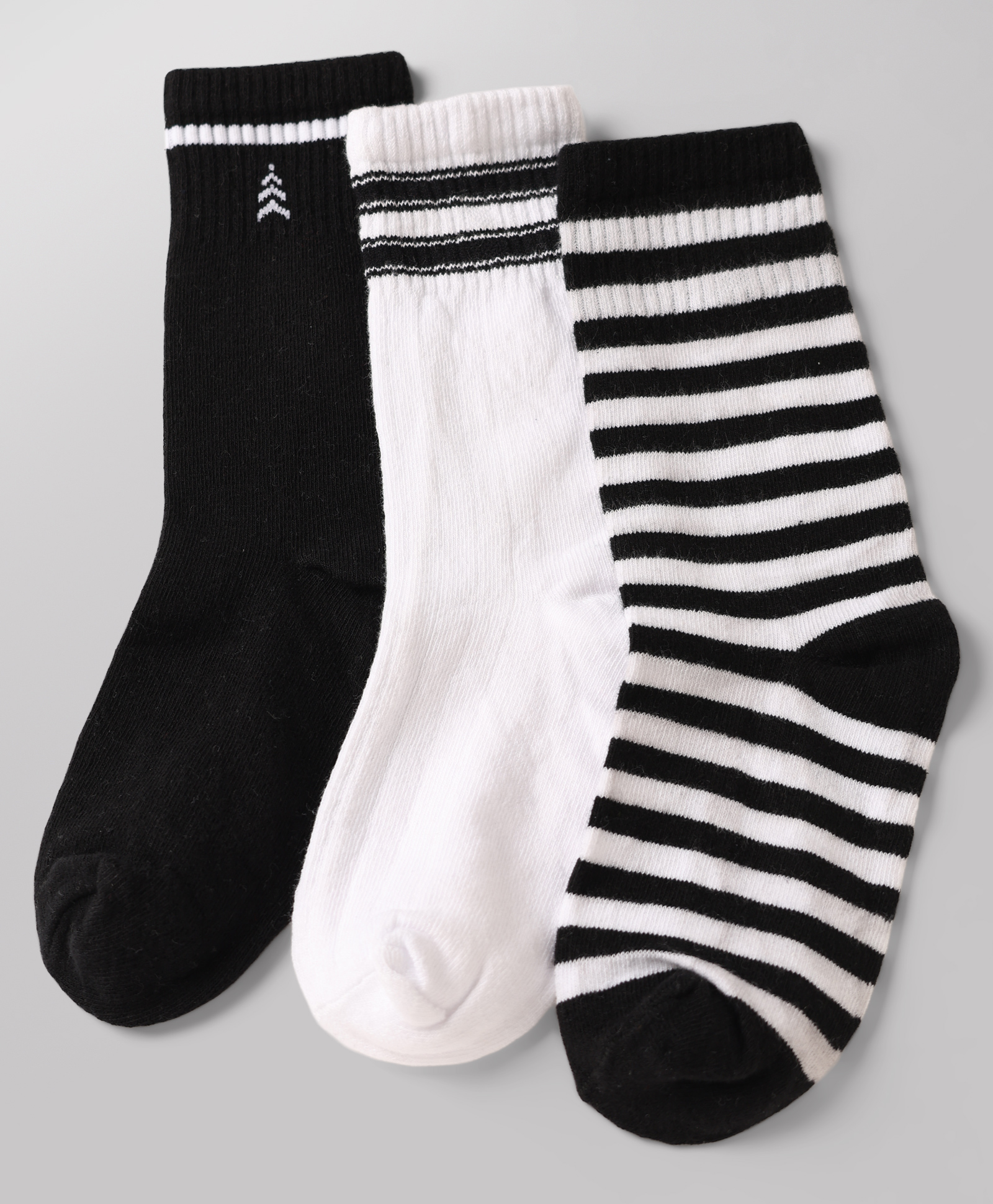 Pine Kids Cotton Knit Ankle Length Striped Socks Set Of 3 - White & Black-picture-32
