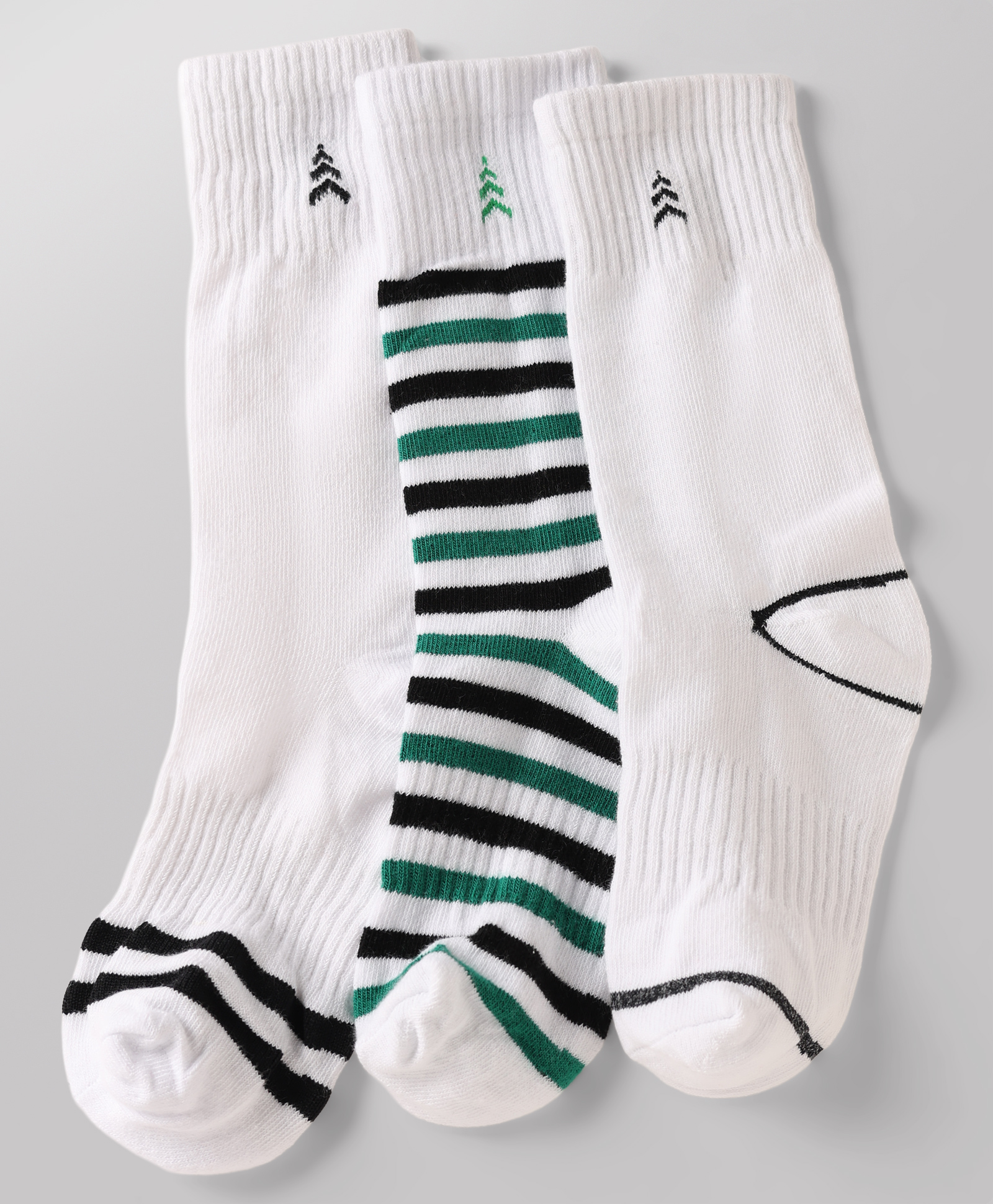 Pine Kids Cotton Knit Ankle Length Striped Socks Set Of 3 - White & Black-image-9