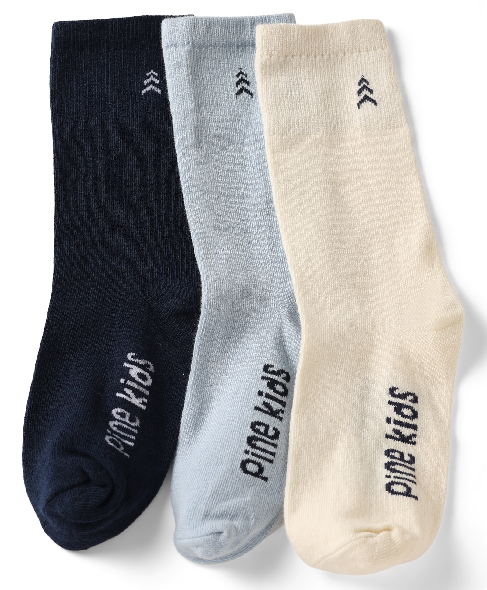 Pine Kids Cotton Knit Below Knee Length Socks With Logo Design Set Of 3 - Black, Grey & Cream-image-47