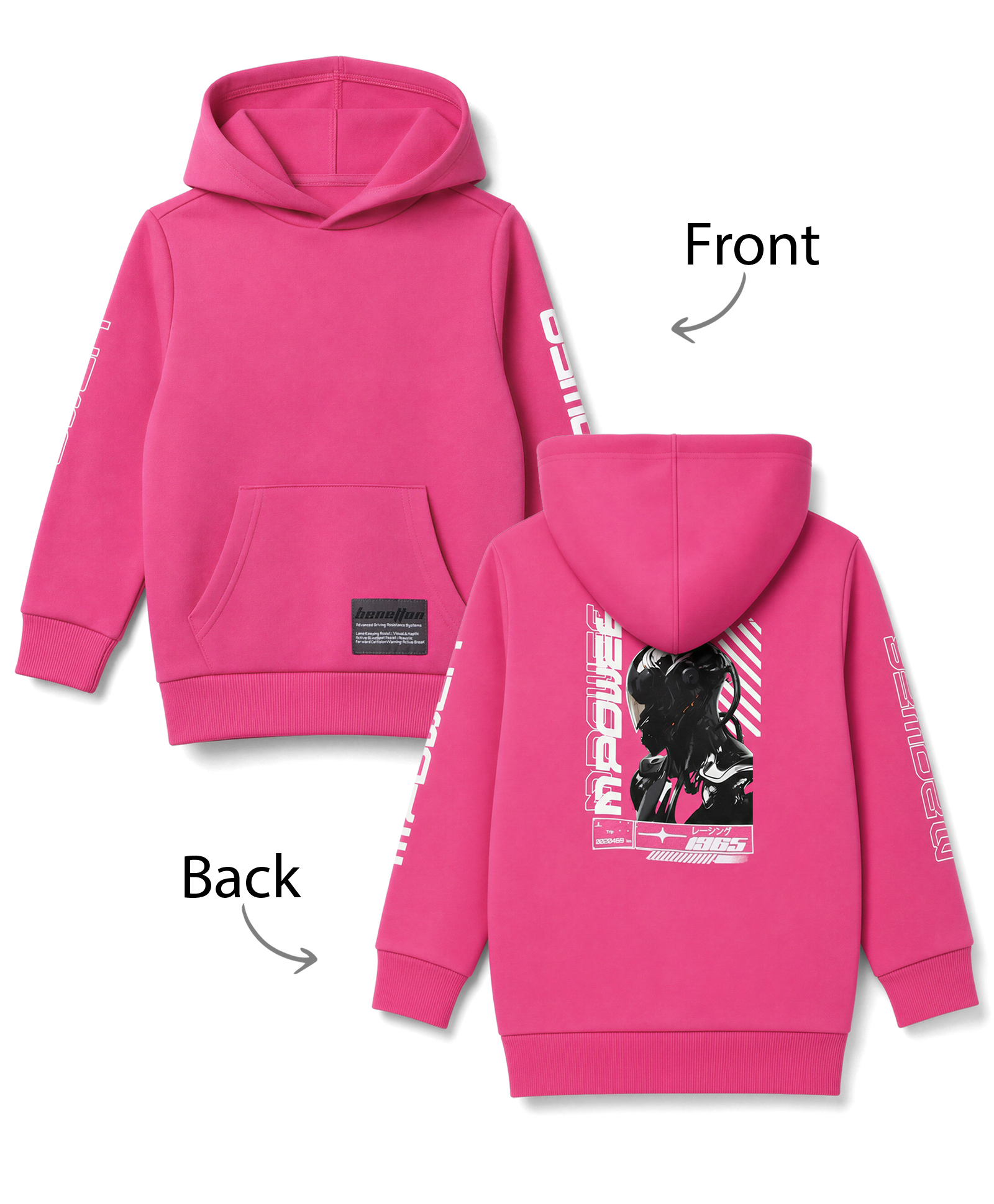 UCB Cotton Knit Full Sleeves Hoodie With M Power Biker Back Print - Neon Pink-picture-23