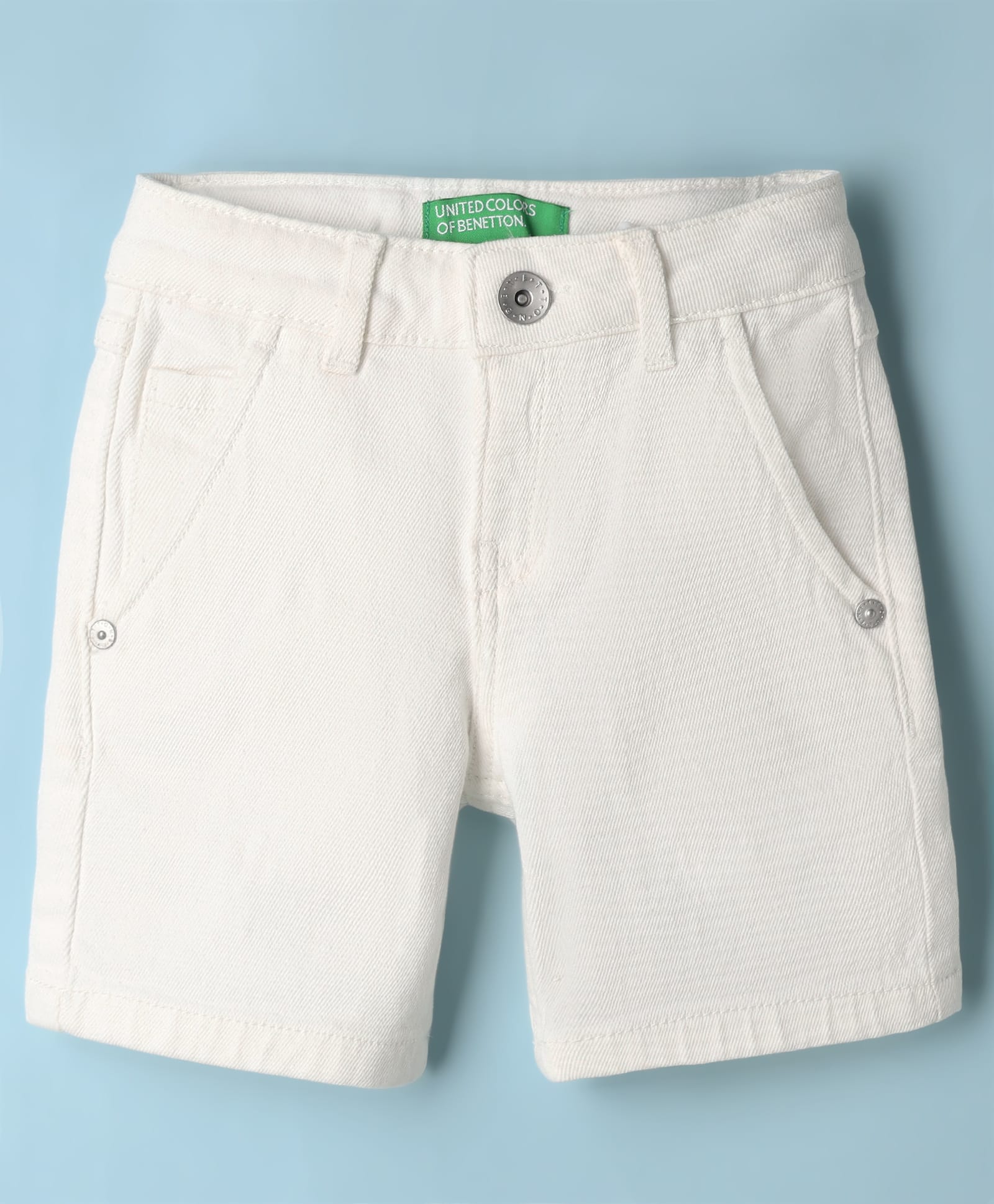 UCB Cotton Elastane Woven Solid Denim Shorts With Embroidered Pocket At Back - White-picture-31