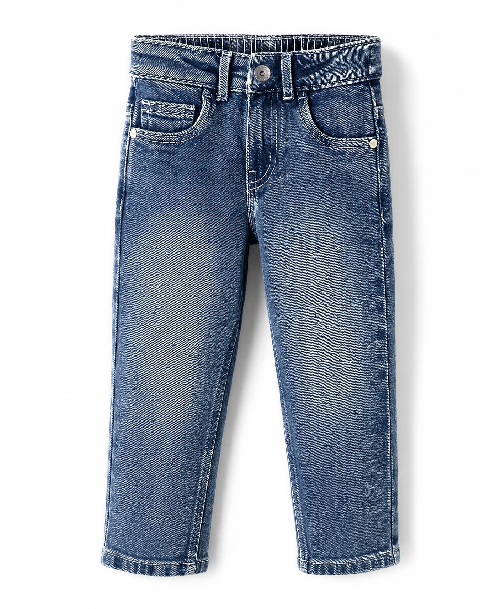 UCB Cotton Elastane Woven Full Length Straight Fit Denim Jeans With Striped Back Pocket - Blue-picture-3