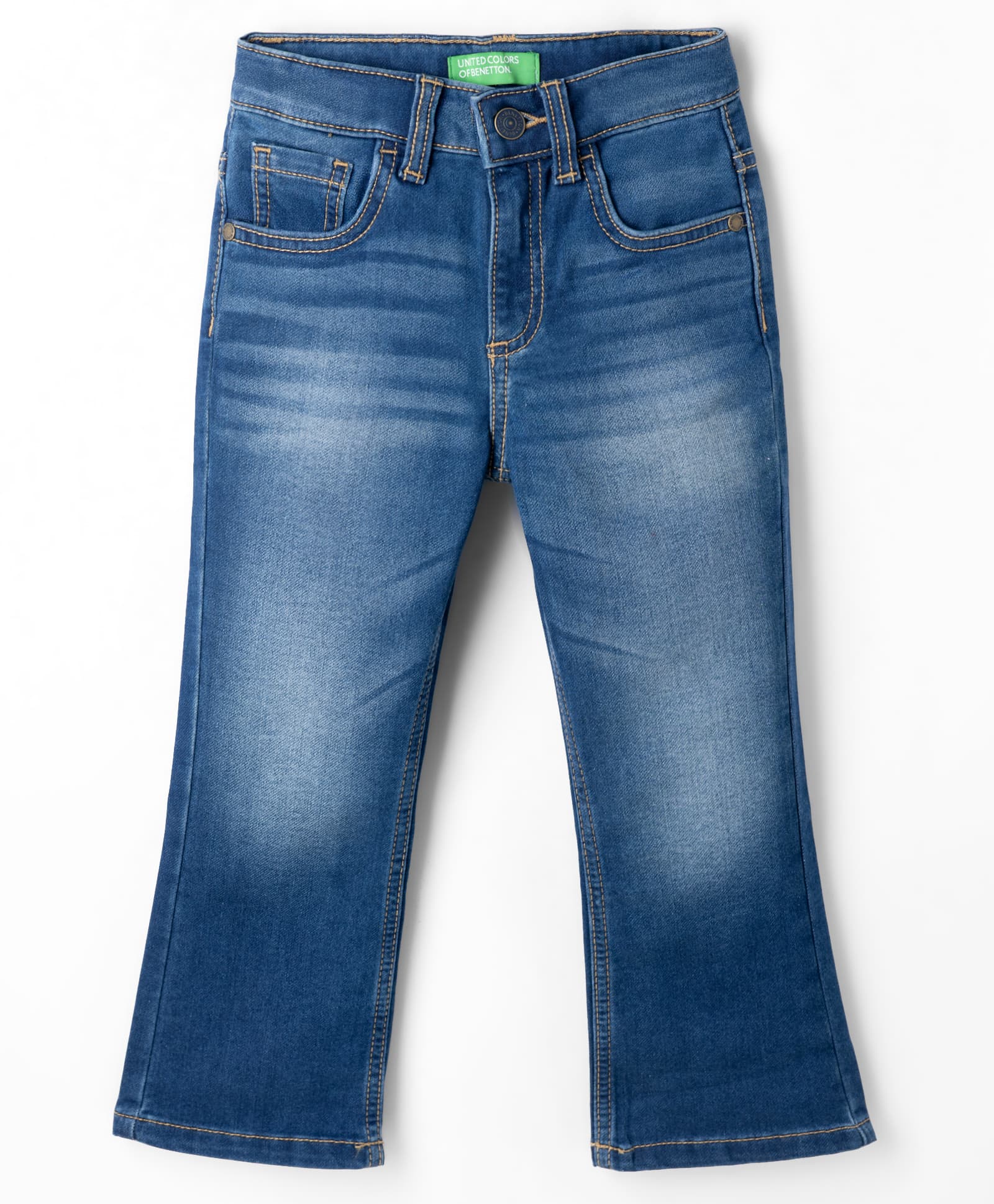UCB Cotton Woven Knit Full Length Boot Cut Denim Jeans With Scrap & Spray - Blue-picture-34