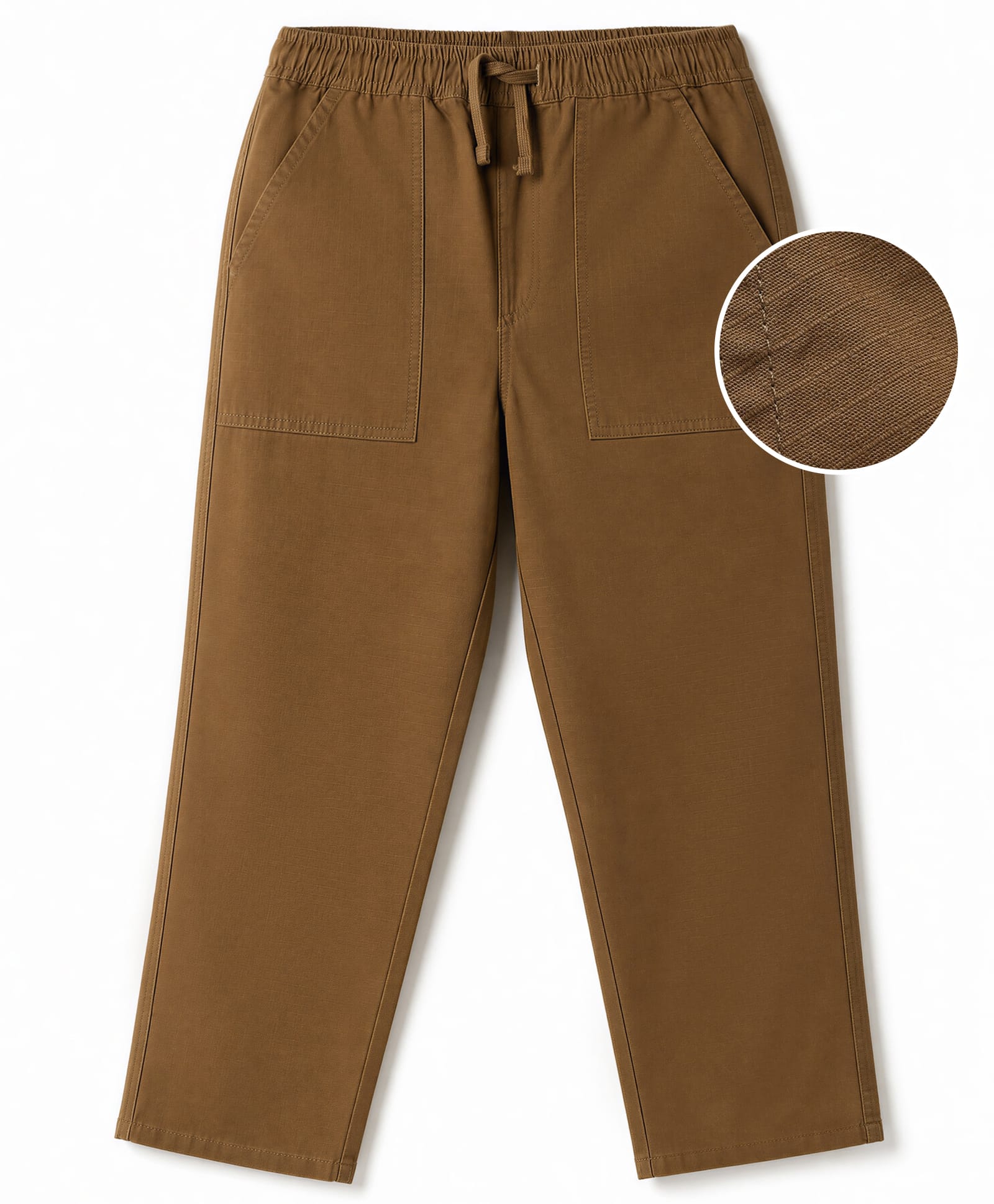 UCB Cotton Woven Full Length Elasticated Ribstop Solid Trousers - Khaki-picture-38