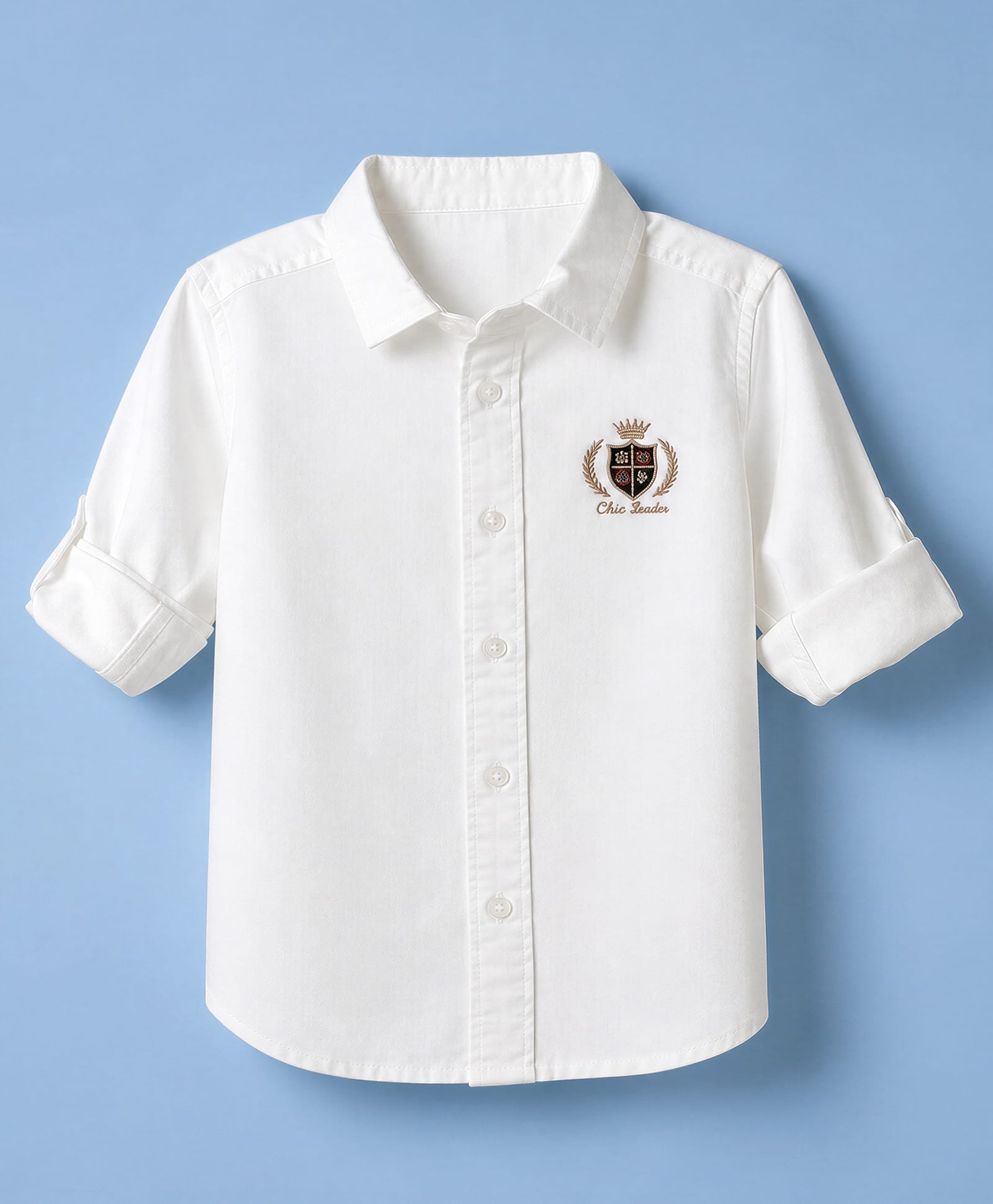 UCB Cotton Woven Oxford Shirt with Full Sleeves and Crest Embroidery - White-picture-28